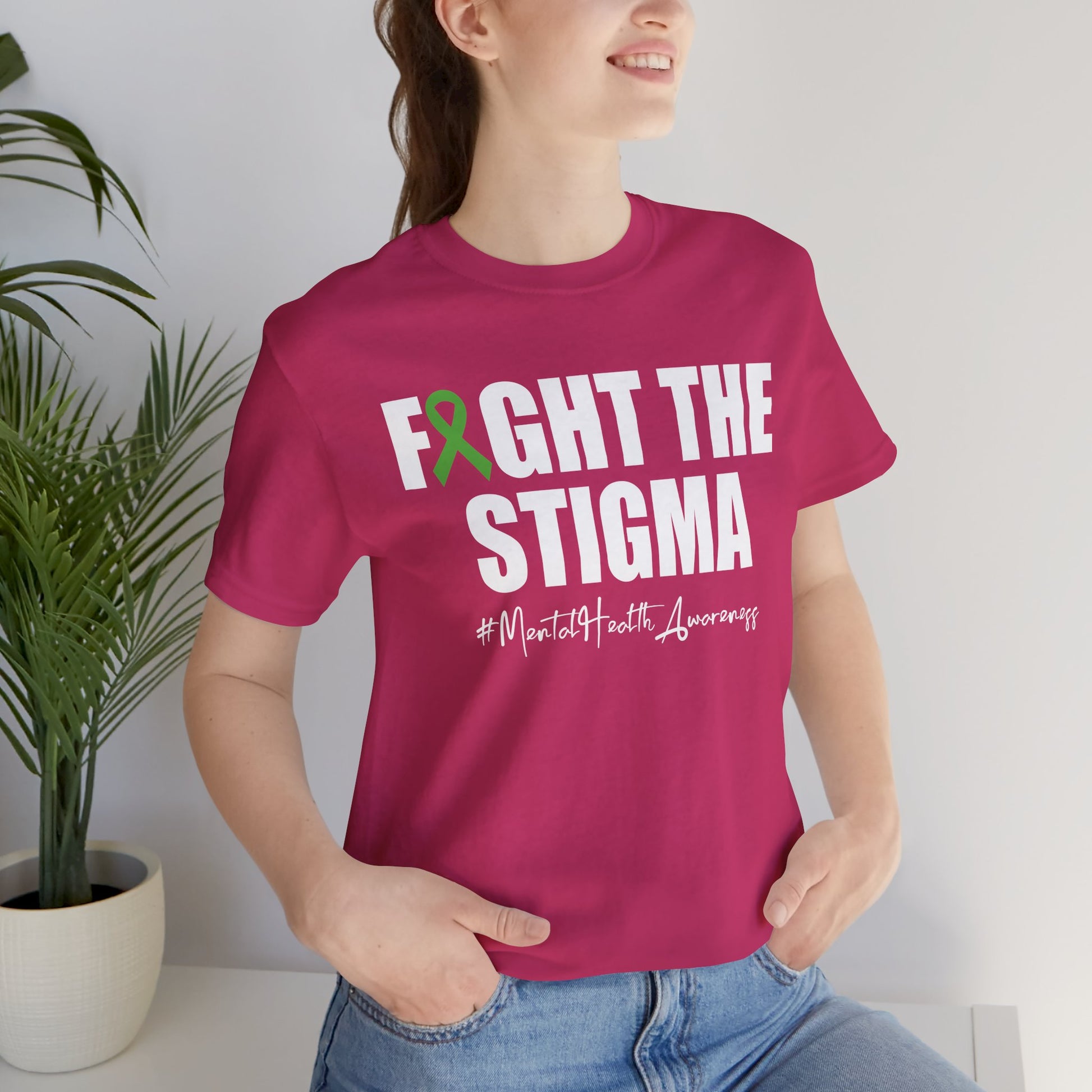 Fight the Stigma – Mental Health Awareness Green Ribbon T-Shirt - Mental Health Wear TN