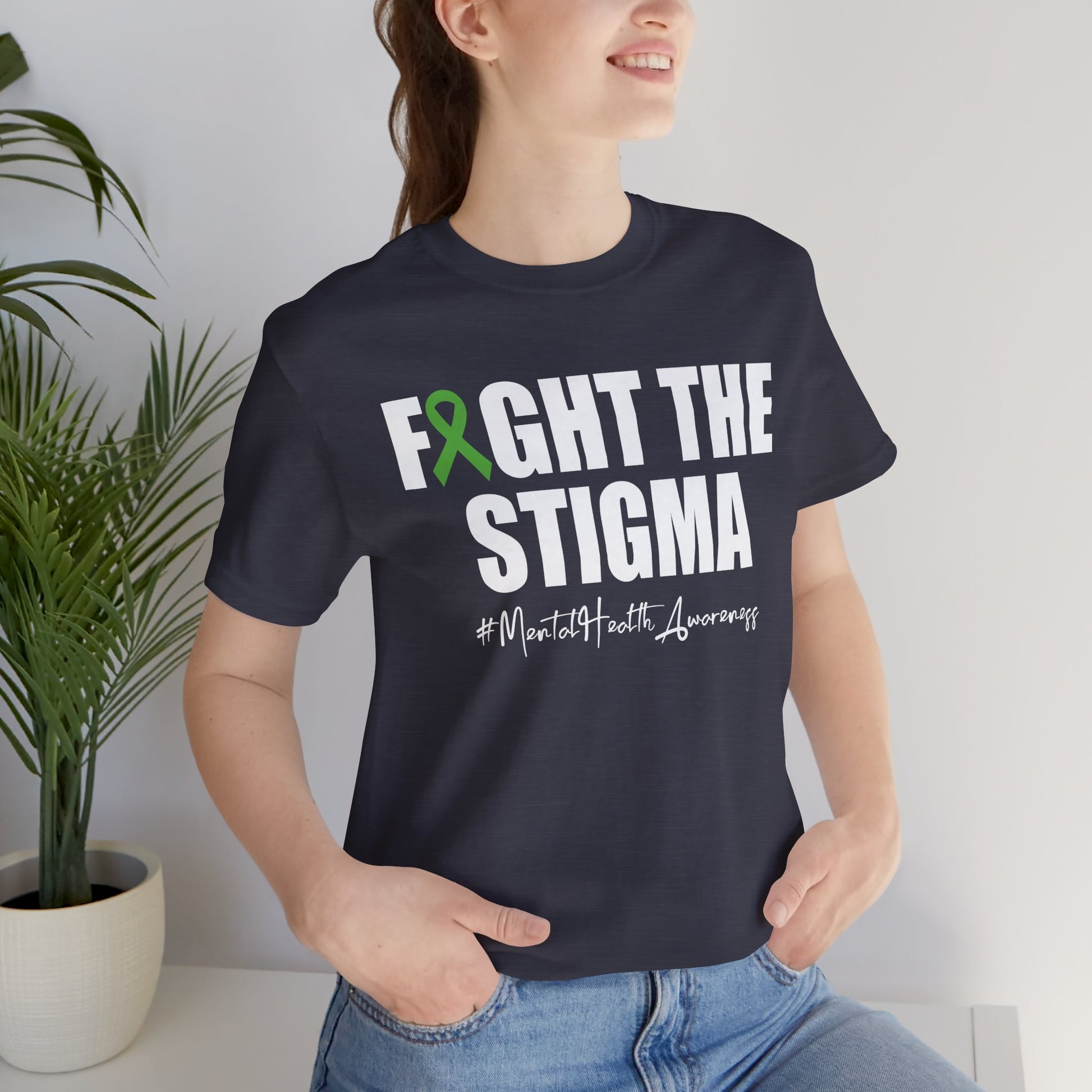 Fight the Stigma – Mental Health Awareness Green Ribbon T-Shirt - Mental Health Wear TN