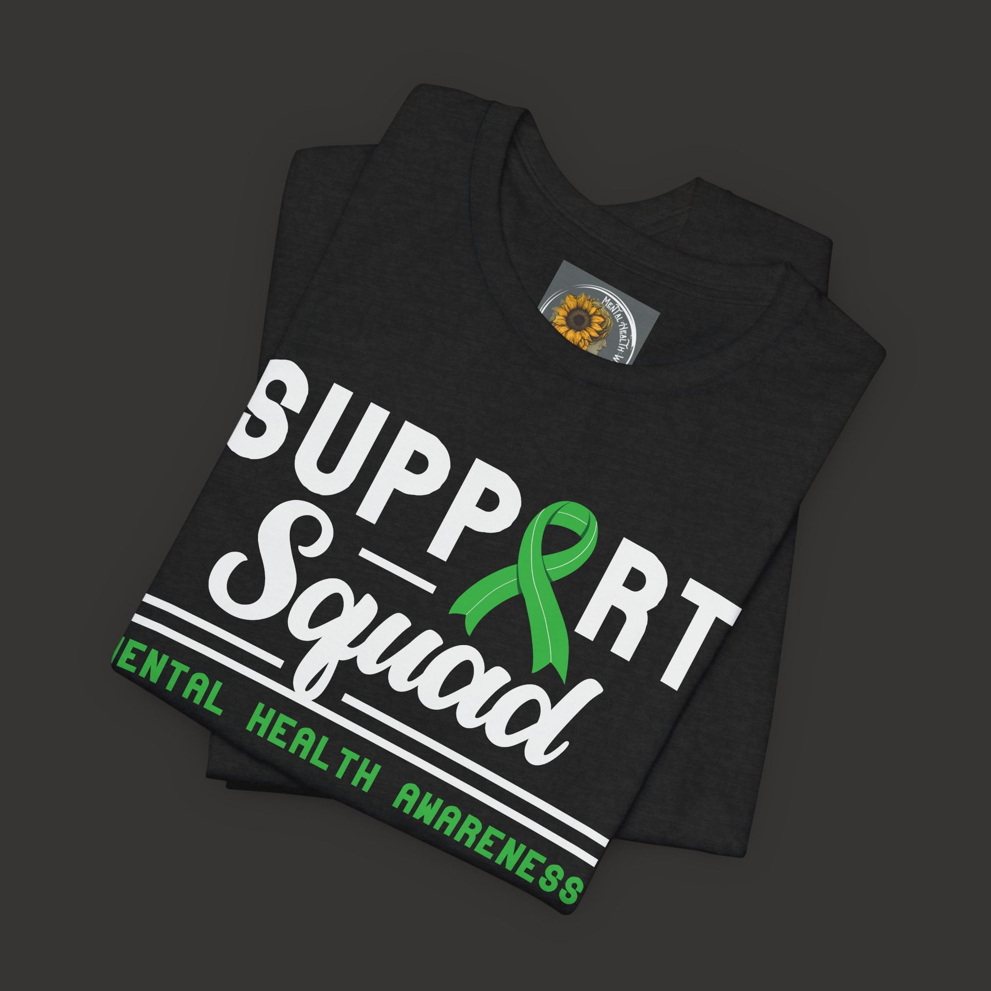 Green ribbon support shirt for mental health Dark Heather Grey