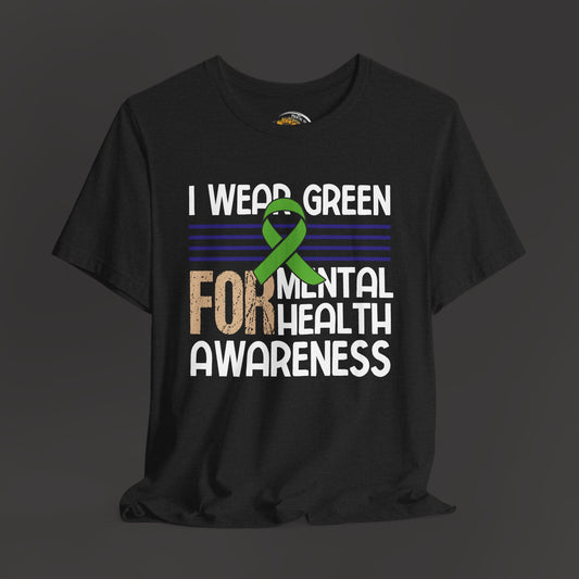 Mental Health Matters – because your voice makes a difference T-shirt/ Front View Hang-up Mockup/ Dark Heather Grey