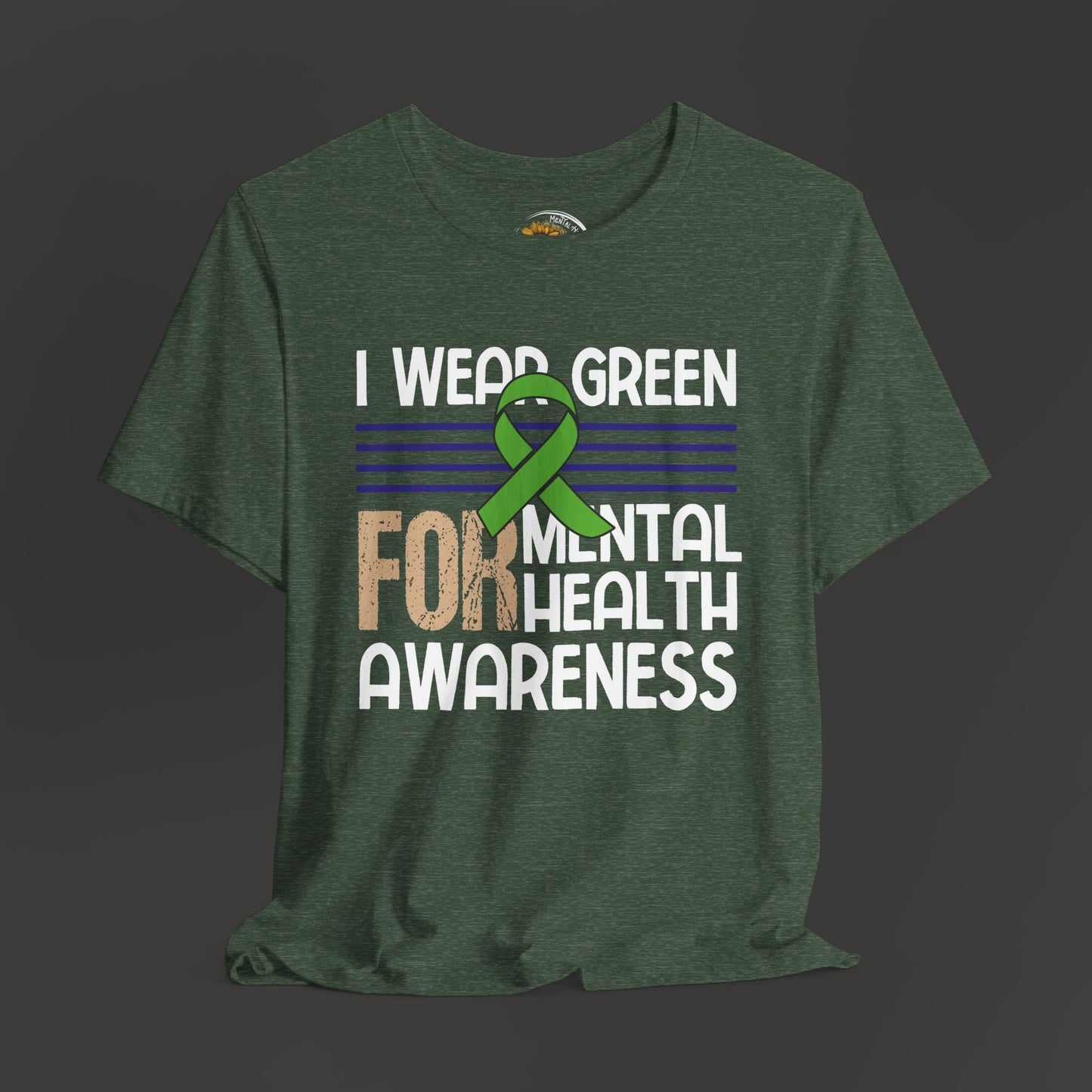 Mental Health Matters – because your voice makes a difference T-shirt/ Front View Hang-up Mockup/Heather Frost Green