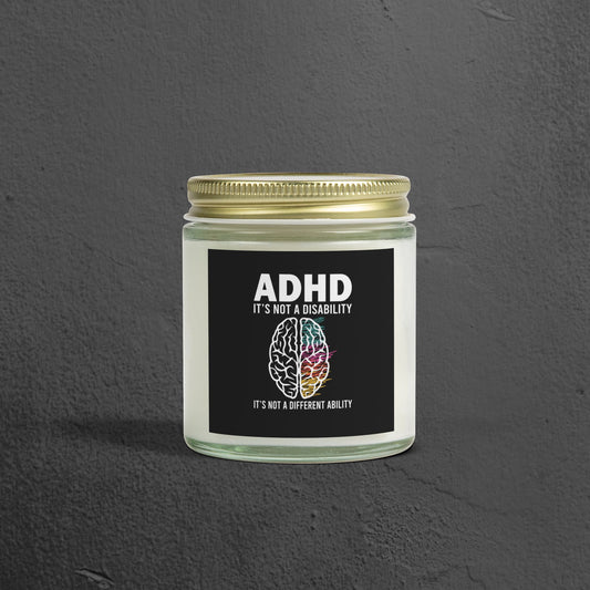ADHD Awareness Candle, 4 oz/ Clear Glass/Front View Mock-Up