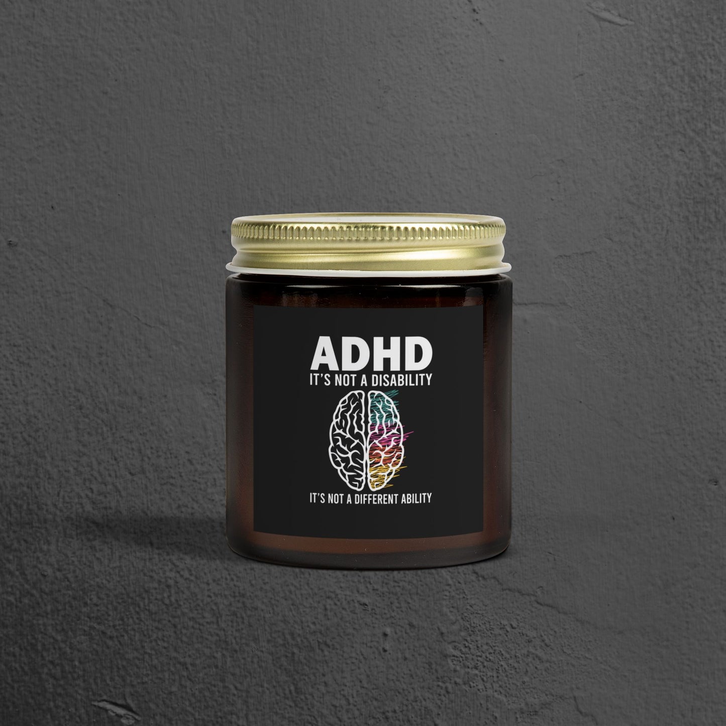 ADHD Awareness Candle, 4 oz/ Amber Glass/Front View Mock-Up