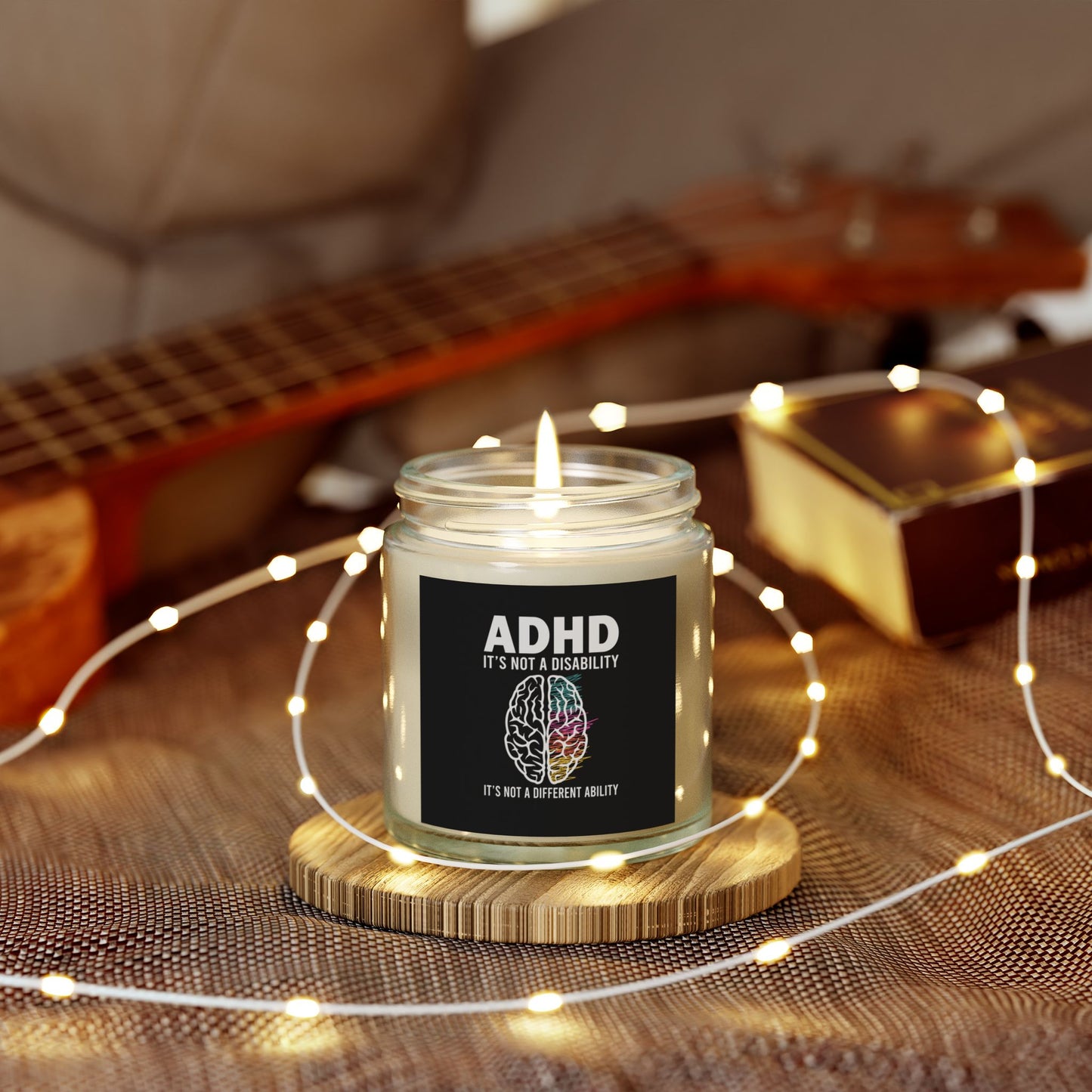 ADHD Awareness Candle, 4 oz/ Clear Glass/Front View/Lighting Decor Mock-Up
