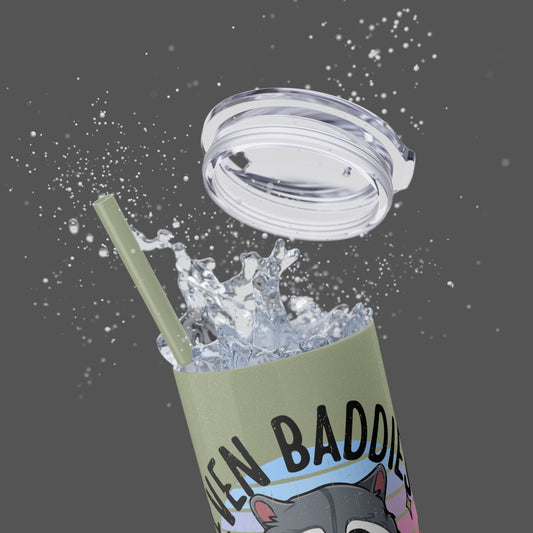 20oz Skinny Tumbler  Raccoon- Refreshing Mock Up View-Moon Rock Glitter Green