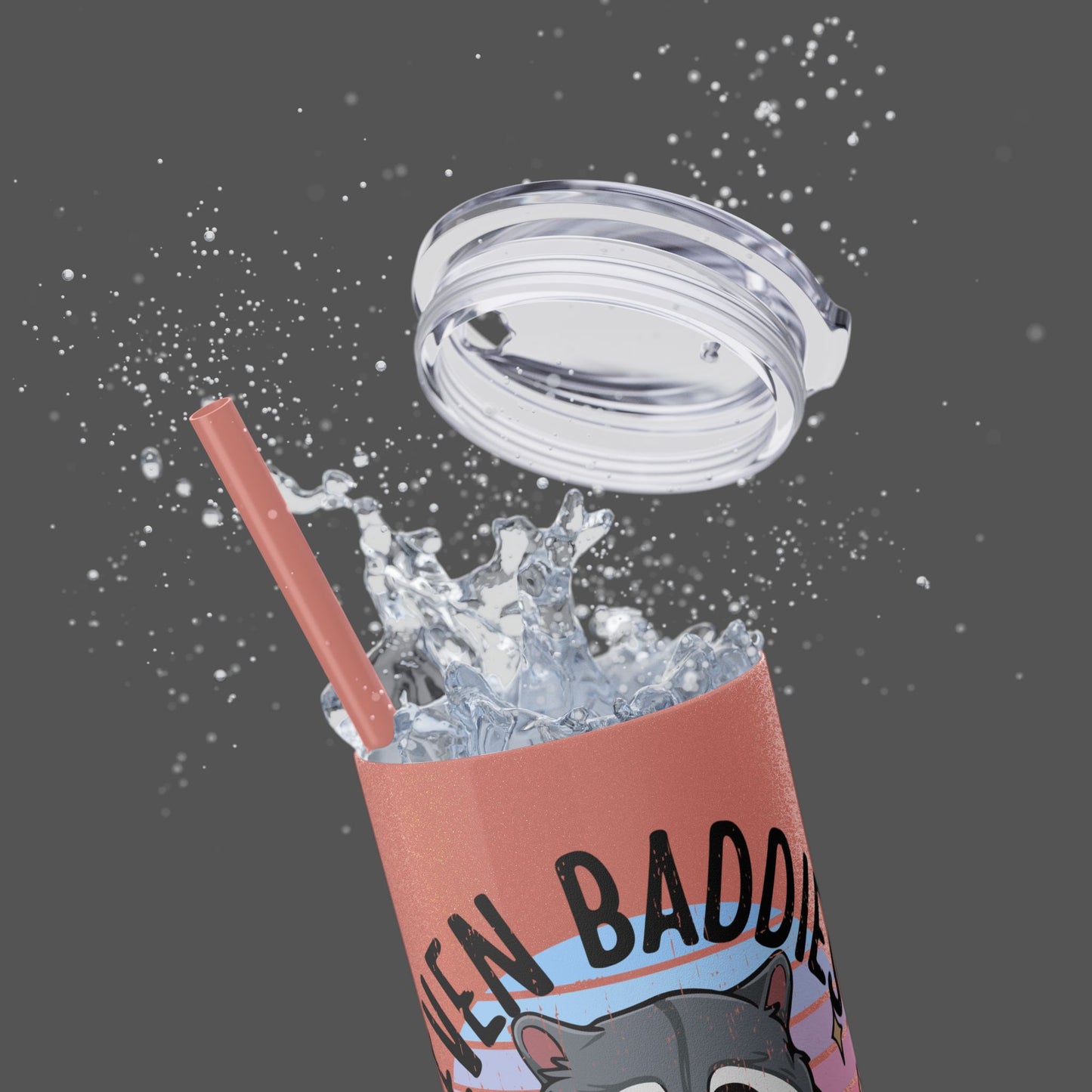 20oz Skinny Tumbler  Raccoon- Refreshing Mock Up View- Moon Rock Rosie Peach