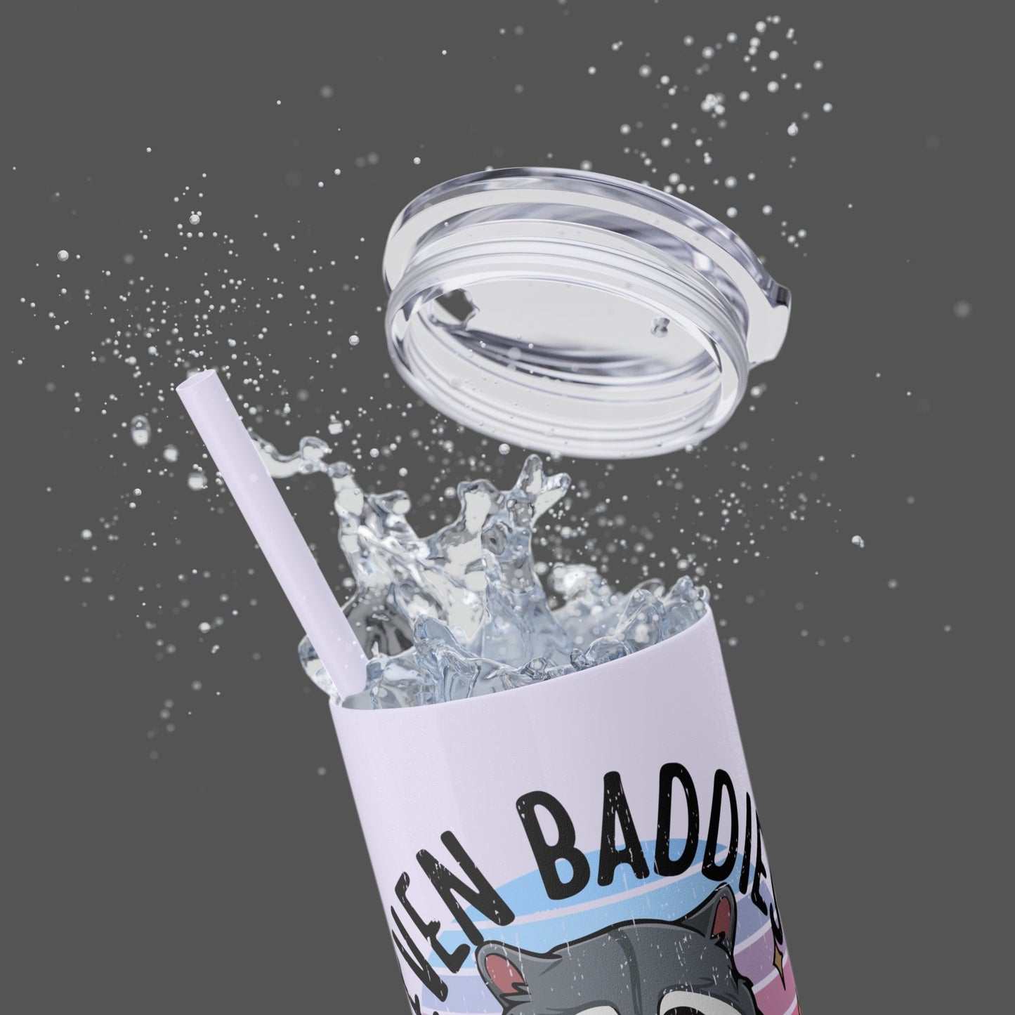 20oz Skinny Tumbler  Raccoon- Refreshing Mock Up View- Moon Rock Glitter White