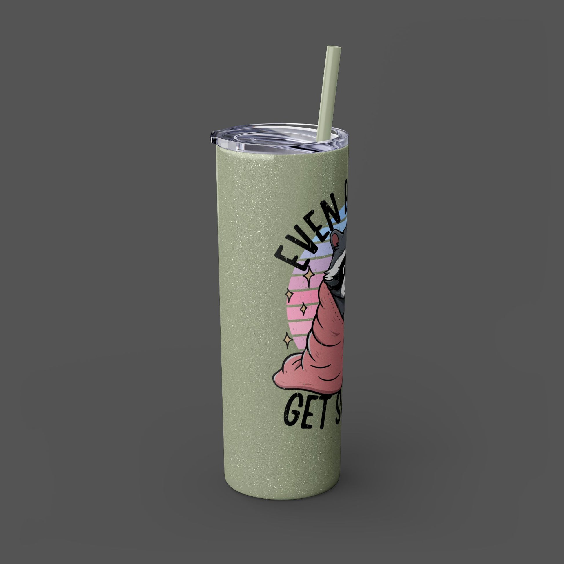 20oz Skinny Tumbler  Raccoon- Refreshing Mock Up View- Moon Rock Green Side View