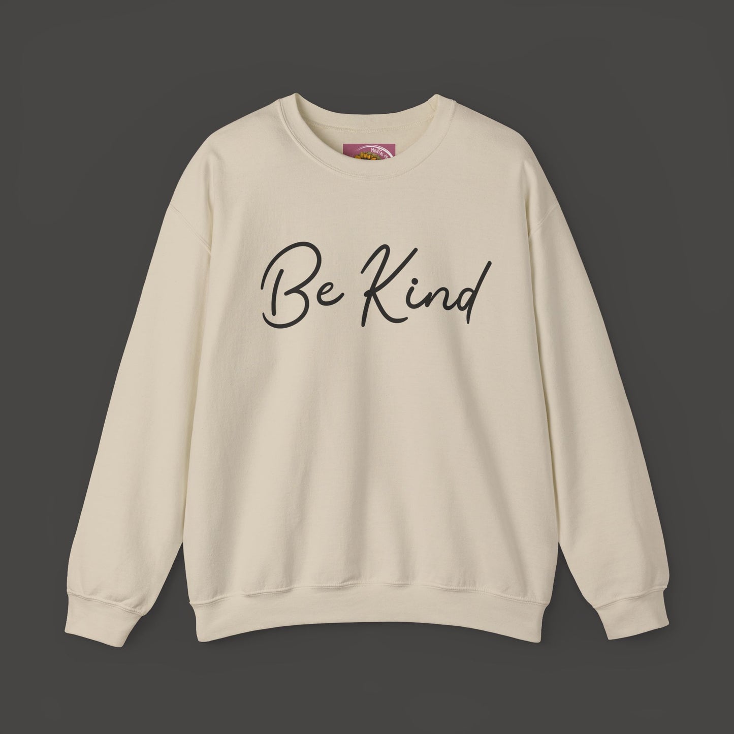 Be Kind Mental Health Awareness Sweatshirt/Front View Mockup/ Sand Colored