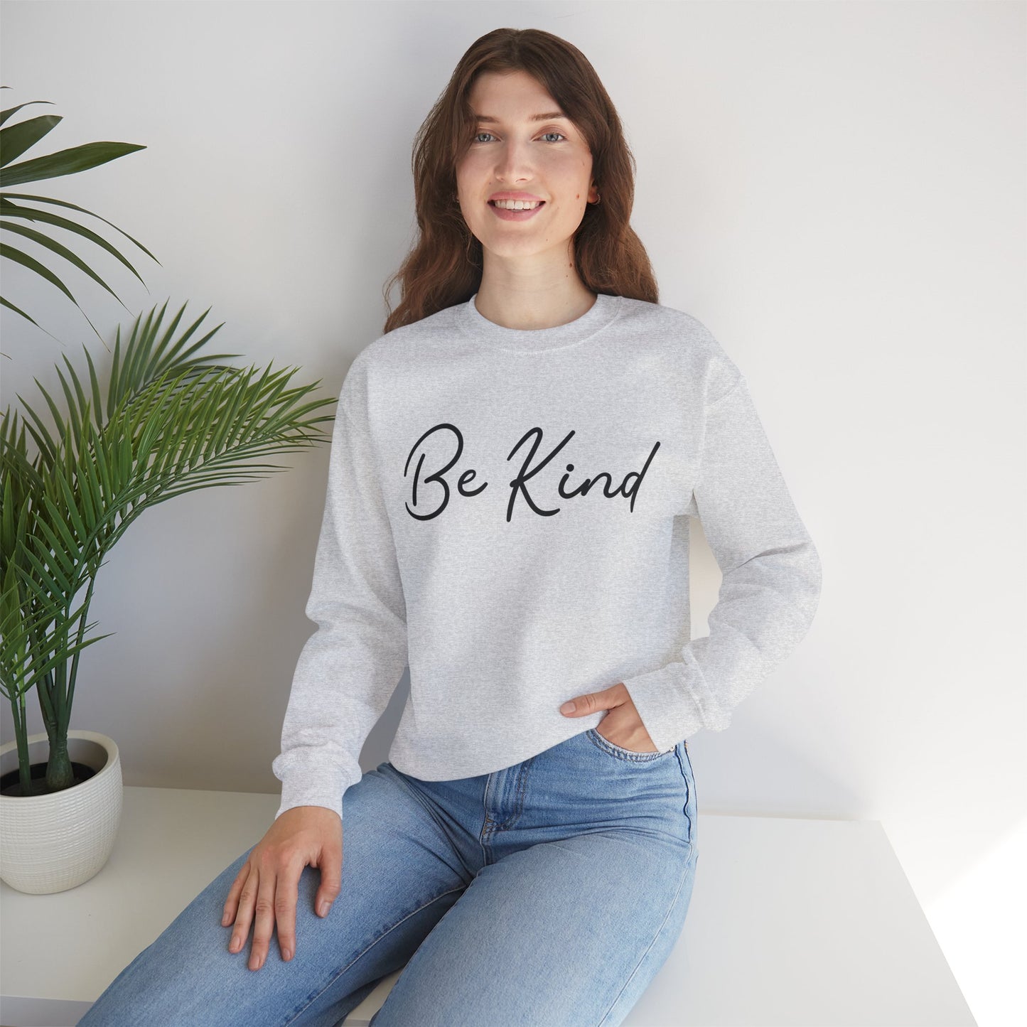 Be Kind Mental Health Awareness Sweatshirt/ Person Front View Mockup/ Ash Colored