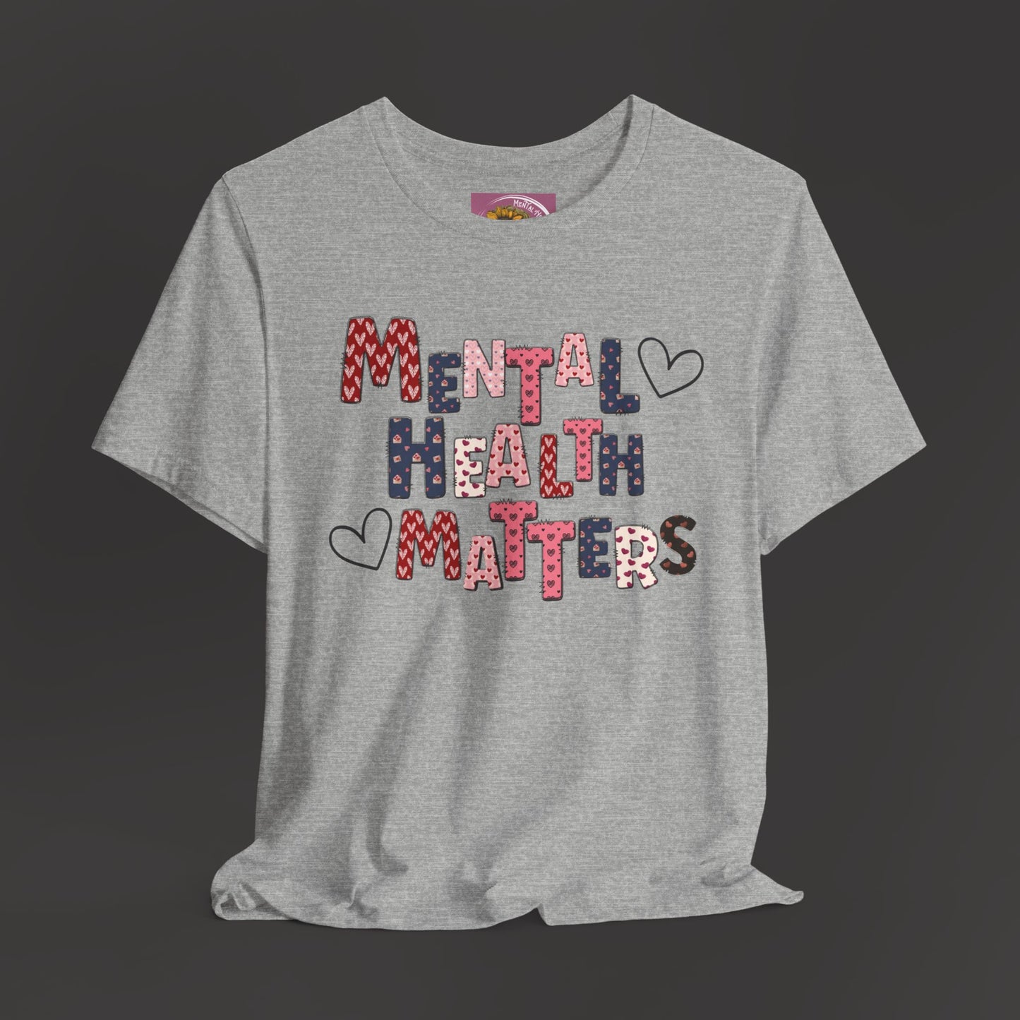 Valentines Day Mental Health Matters Tee Shirt/Front Hanging View Mockup /Athletic Grey