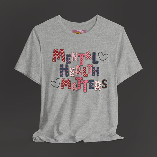 Valentines Day Mental Health Matters Tee Shirt/Front Hanging View Mockup /Athletic Grey