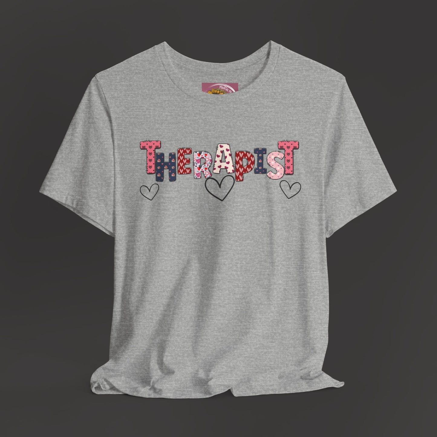 Valentines Day- Therapist Mental Health Care Professionals Tee Shirt/ Front Hanging View Mockup/ Athletic Heather