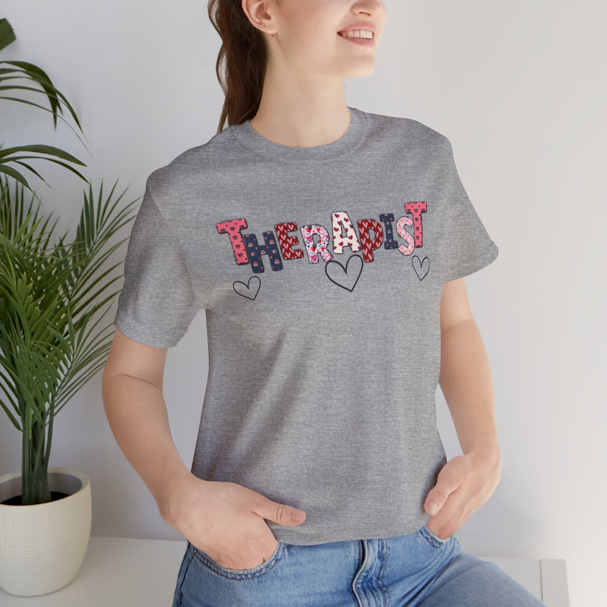 Valentines Day- Therapist Mental Health Care Professionals Tee Shirt/ Front Folded View Mockup/ Athletic Heather 