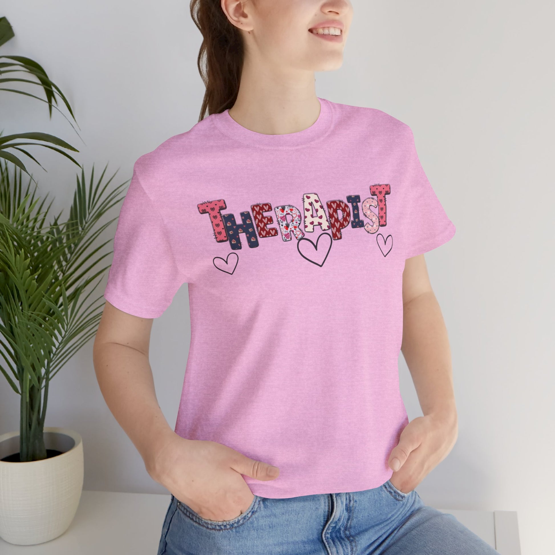 Valentines Day- Therapist Mental Health Care Professionals Tee Shirt/ Folded Front View Mockup/ Heather Bubble Gum