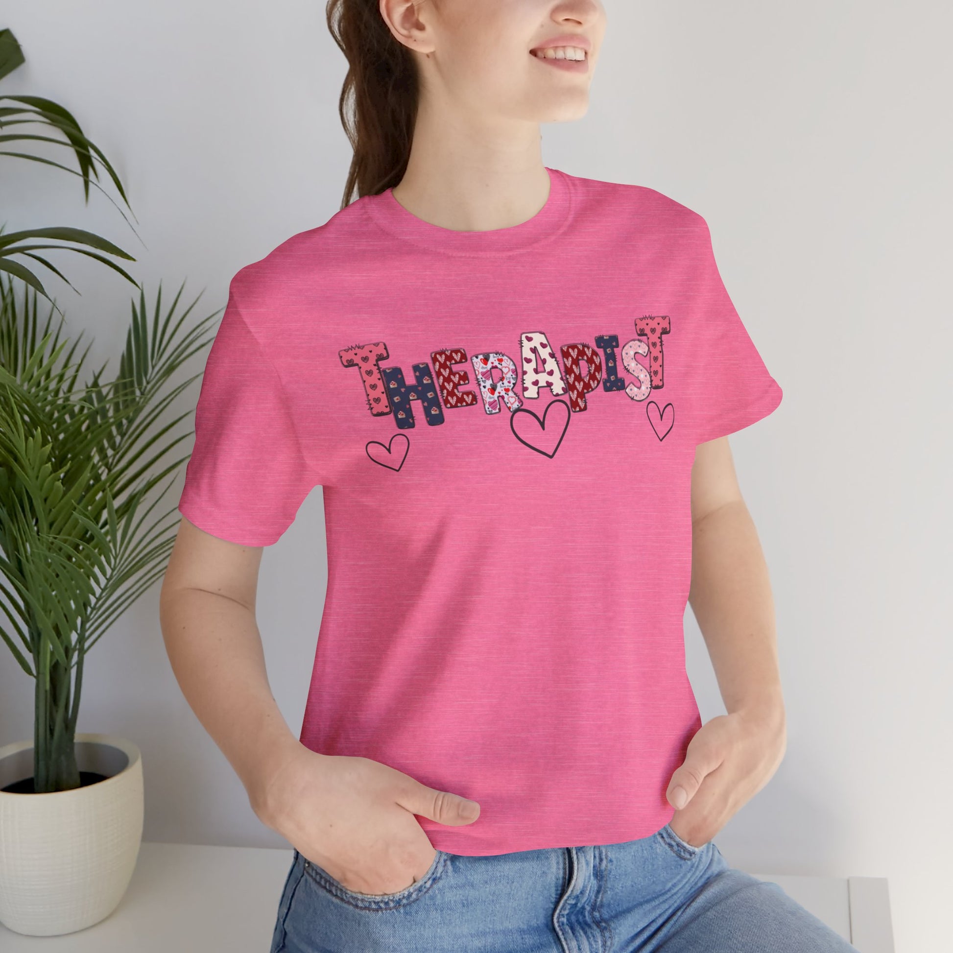 Valentines Day- Therapist Mental Health Care Professionals Tee Shirt/ Folded Front View Mockup/ Heather Charity Pink