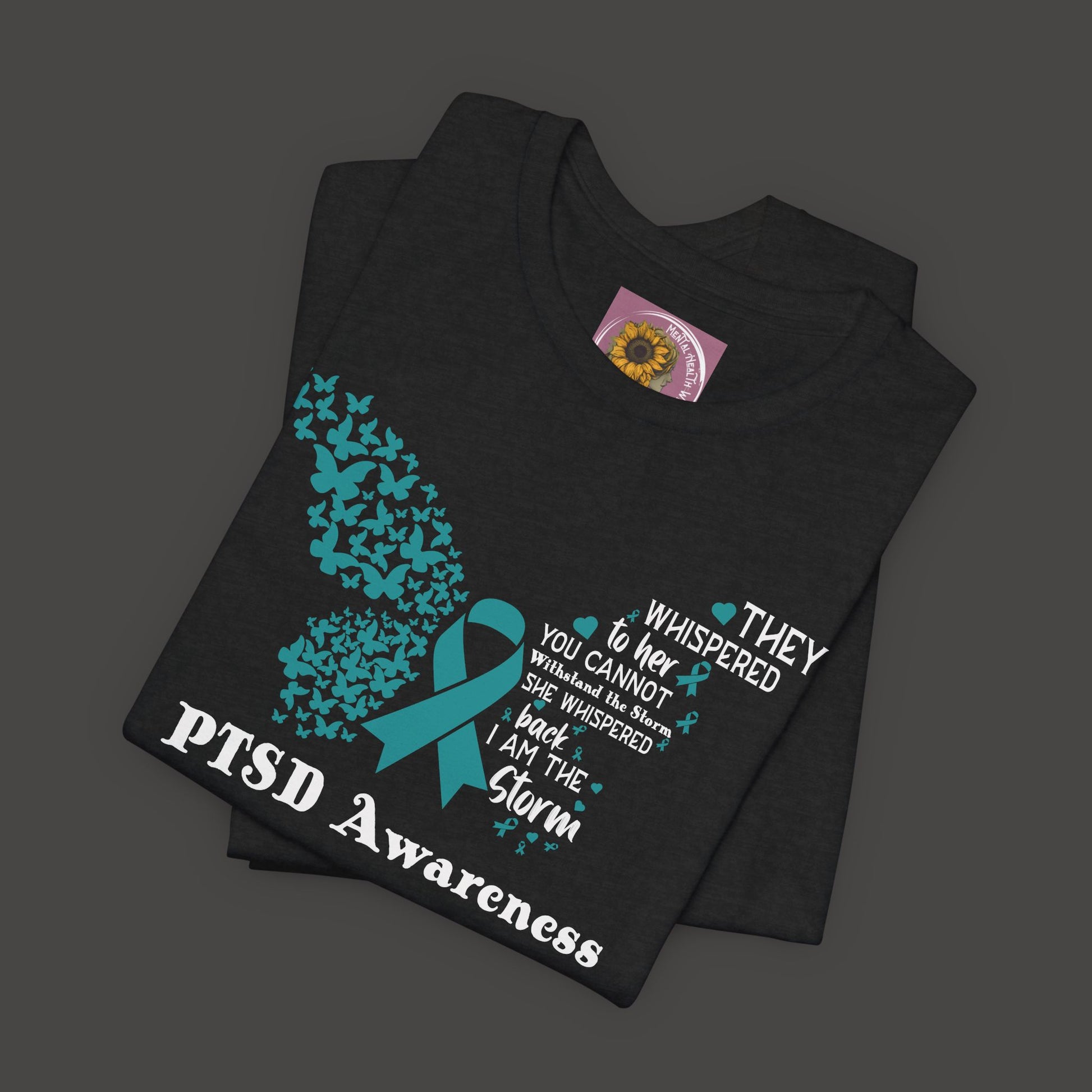 Butterfly-PTSD Awareness Unisex Tee/Front Folded/ Solid Black Blend