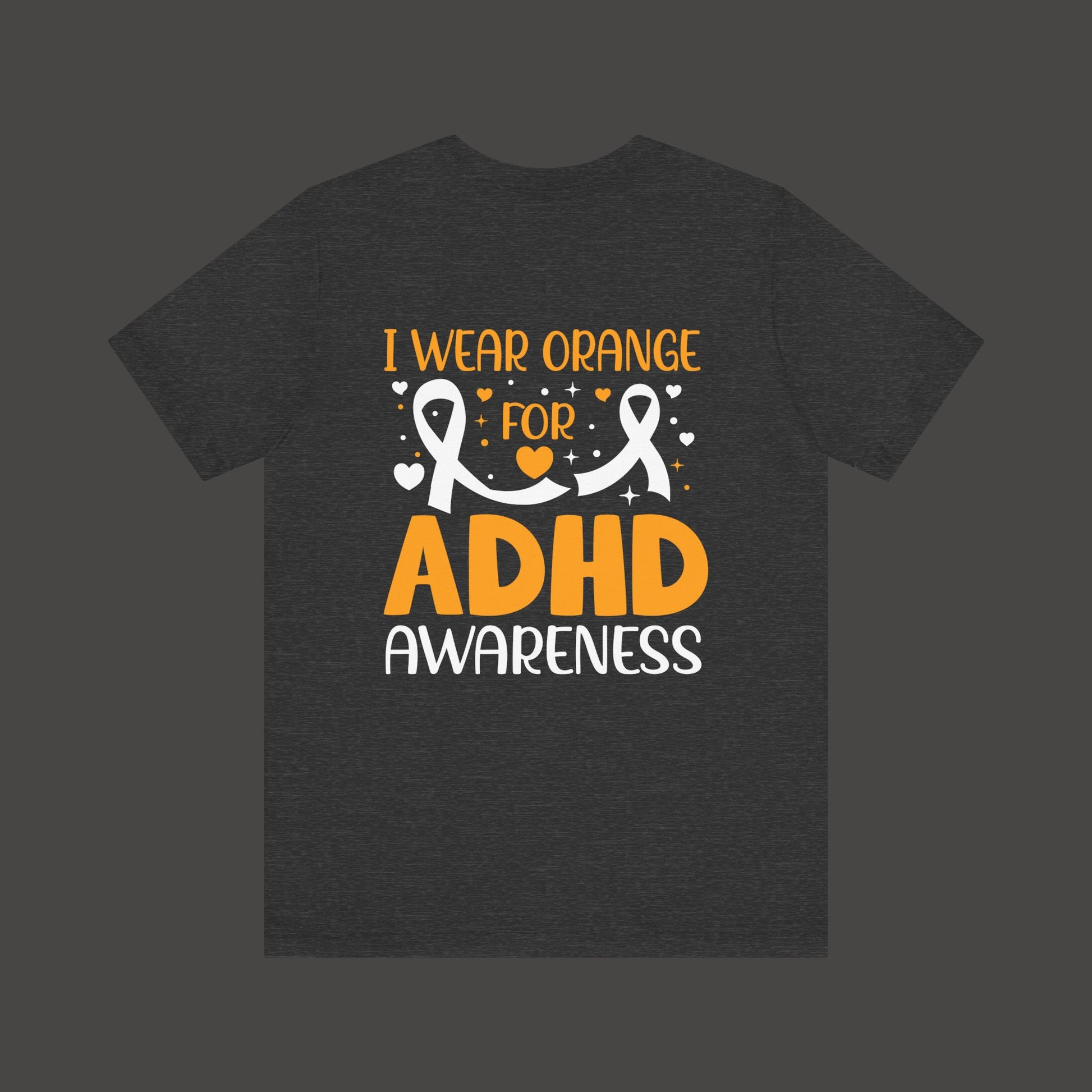 ADHD Awareness Tee Shirt/Back View/ Deep Heather Grey