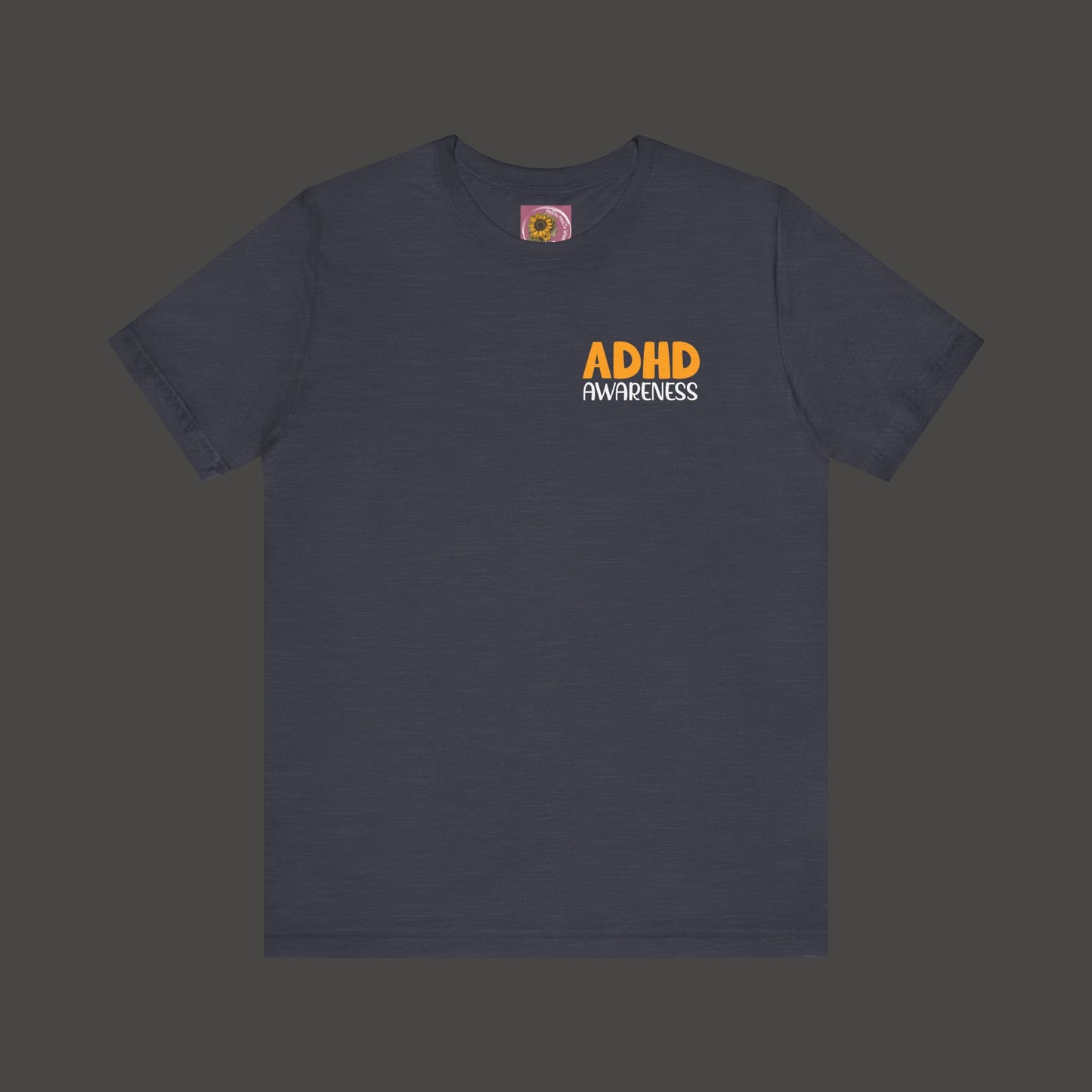 ADHD Awareness Tee Shirt/Front View/ Heather Midnight Navy