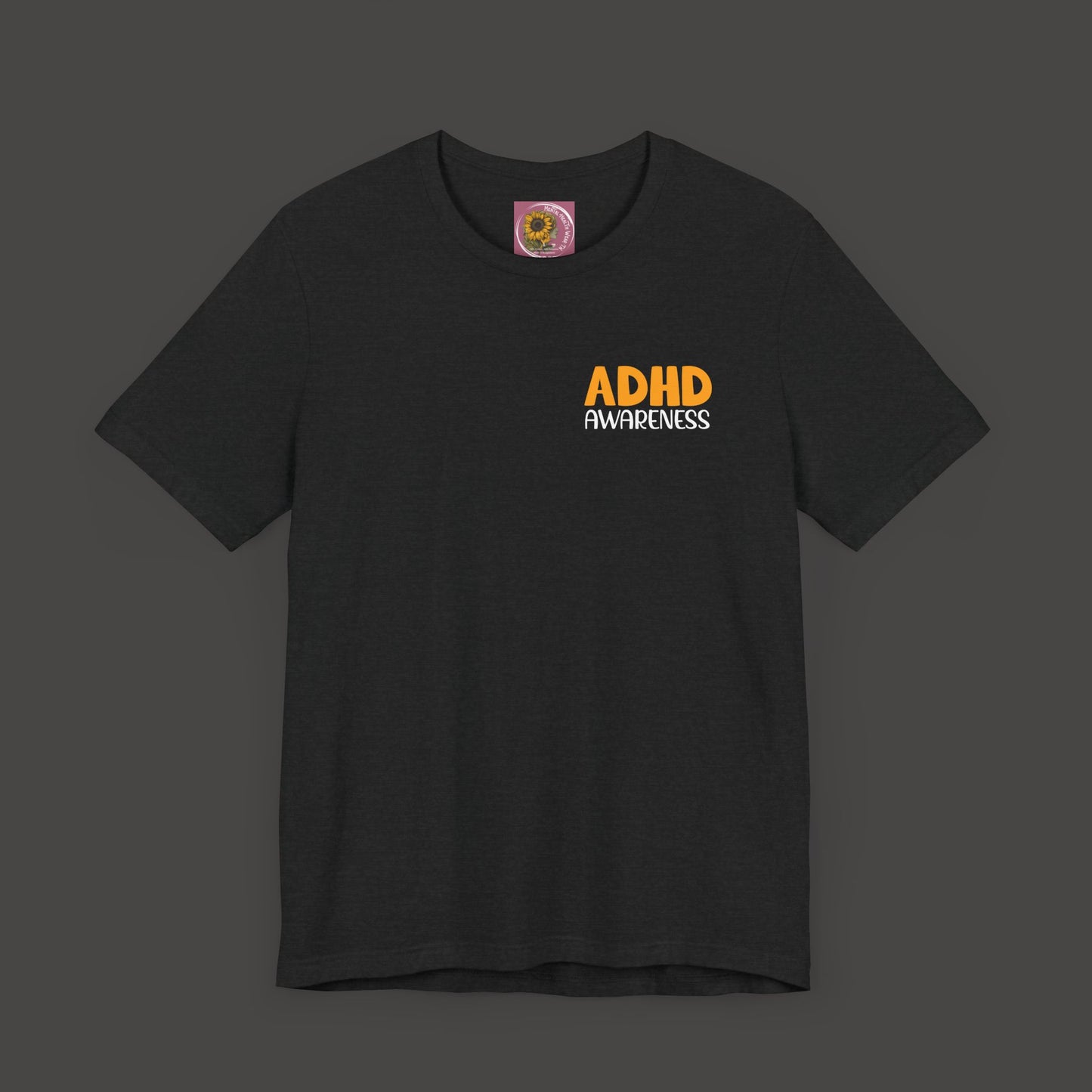 ADHD Awareness Tee Shirt/Back View/ Solid Black Blend
