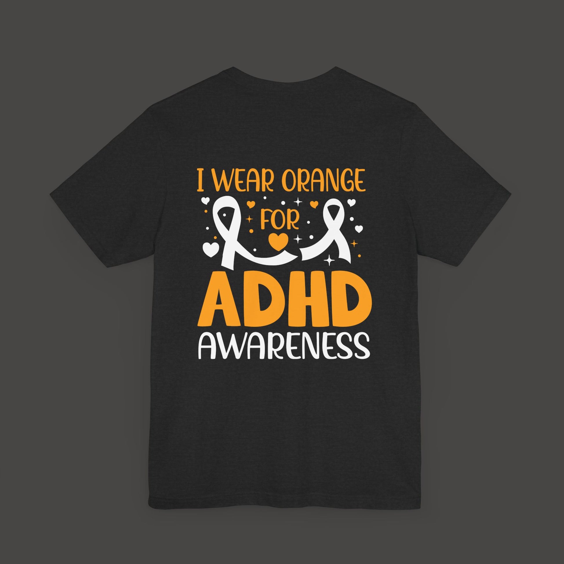 ADHD Awareness Tee Shirt/Back View/ Solid Black Blend Color