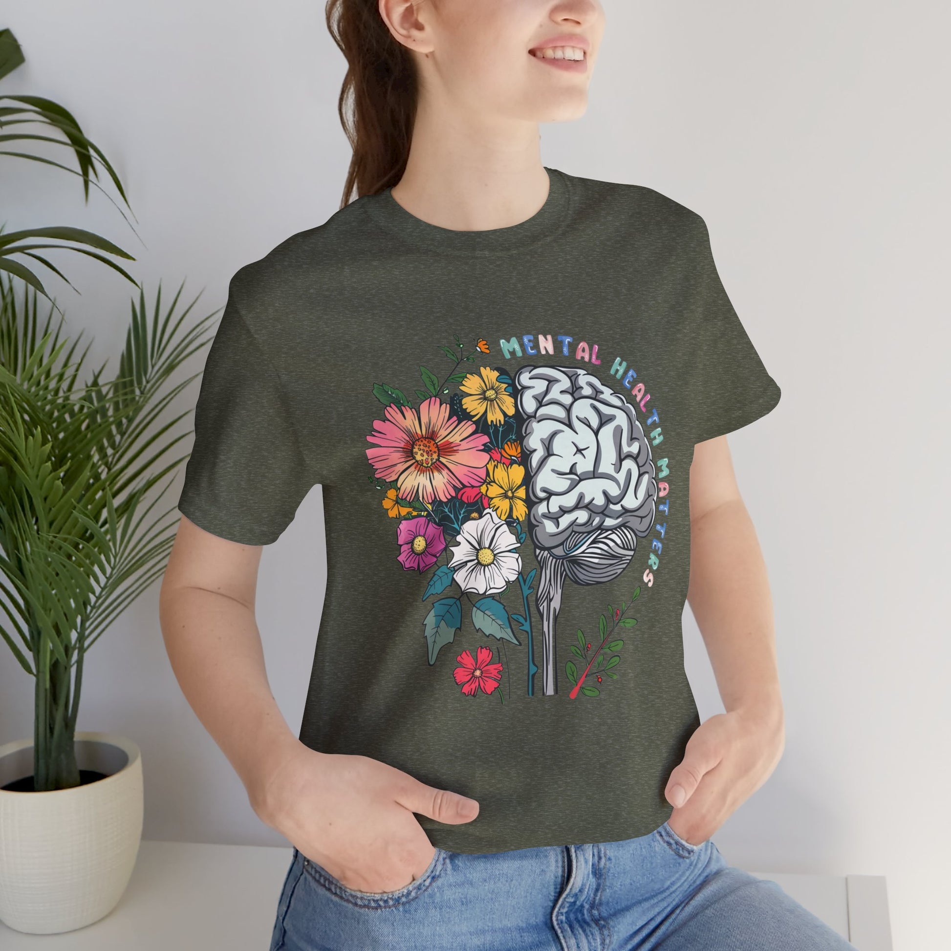 Brain & Wildflowers Design - Mental Health Matters Tee Shirt - Mental Health Wear TN