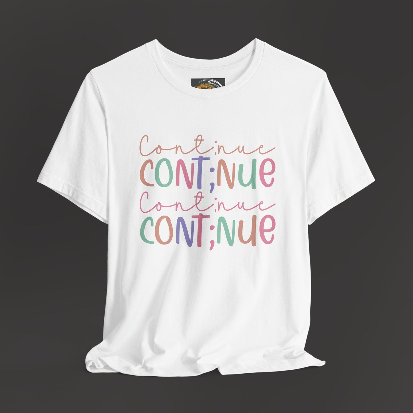 Continue Semicolon/Front View/ Hanging Mockup/ White Color Tee Shirt