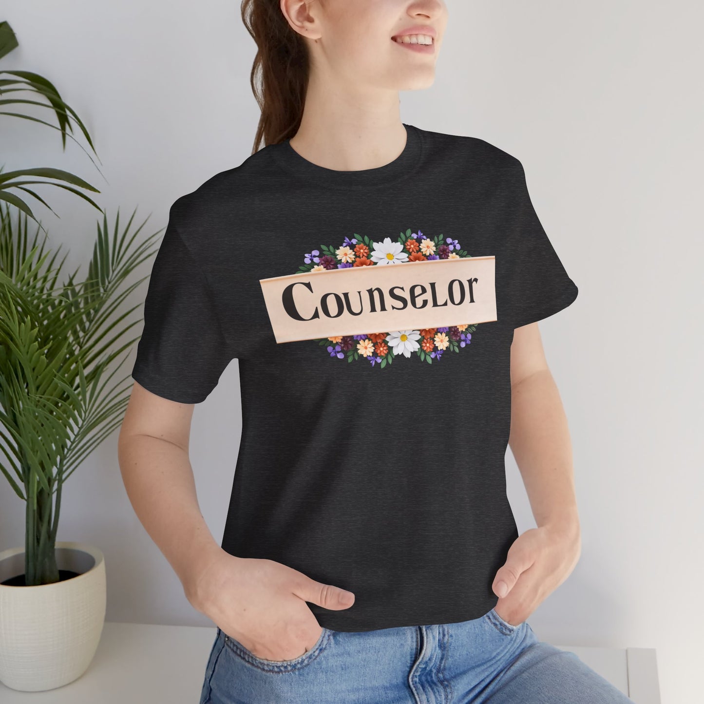 Counselor Floral Unisex Jersey Tee - Perfect Gift for Guidance Professionals - Mental Health Wear TN