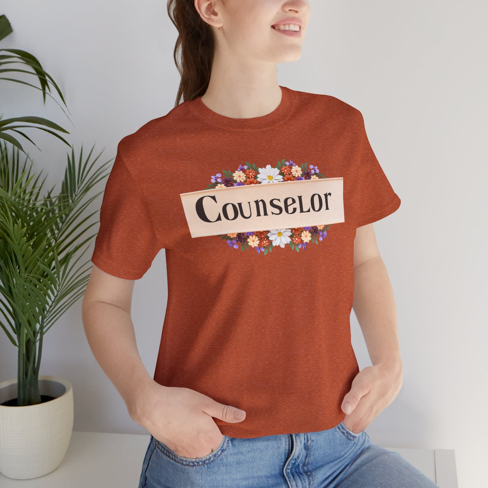 Counselor Floral Unisex Jersey Tee - Perfect Gift for Guidance Professionals - Mental Health Wear TN