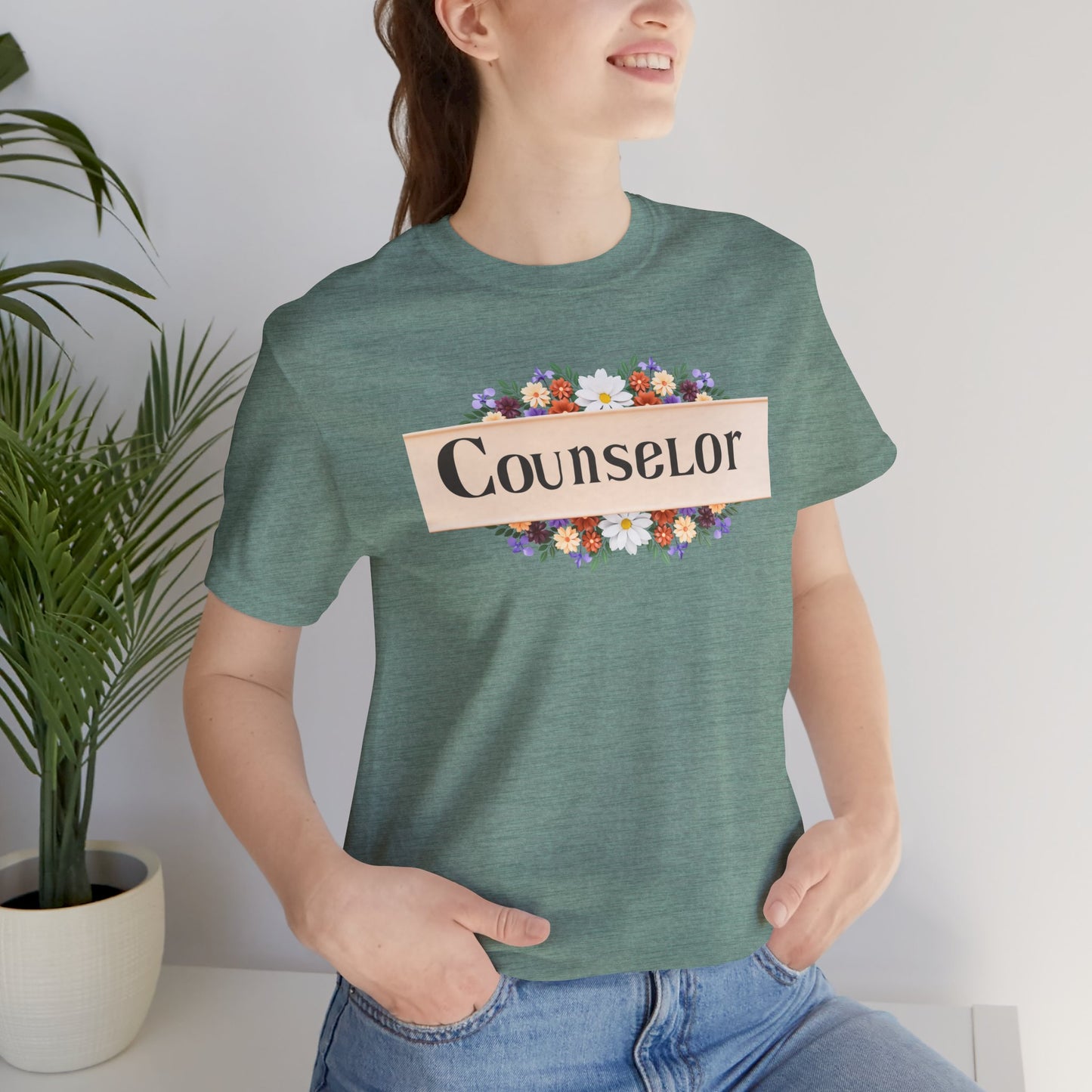 Counselor Floral Unisex Jersey Tee - Perfect Gift for Guidance Professionals - Mental Health Wear TN