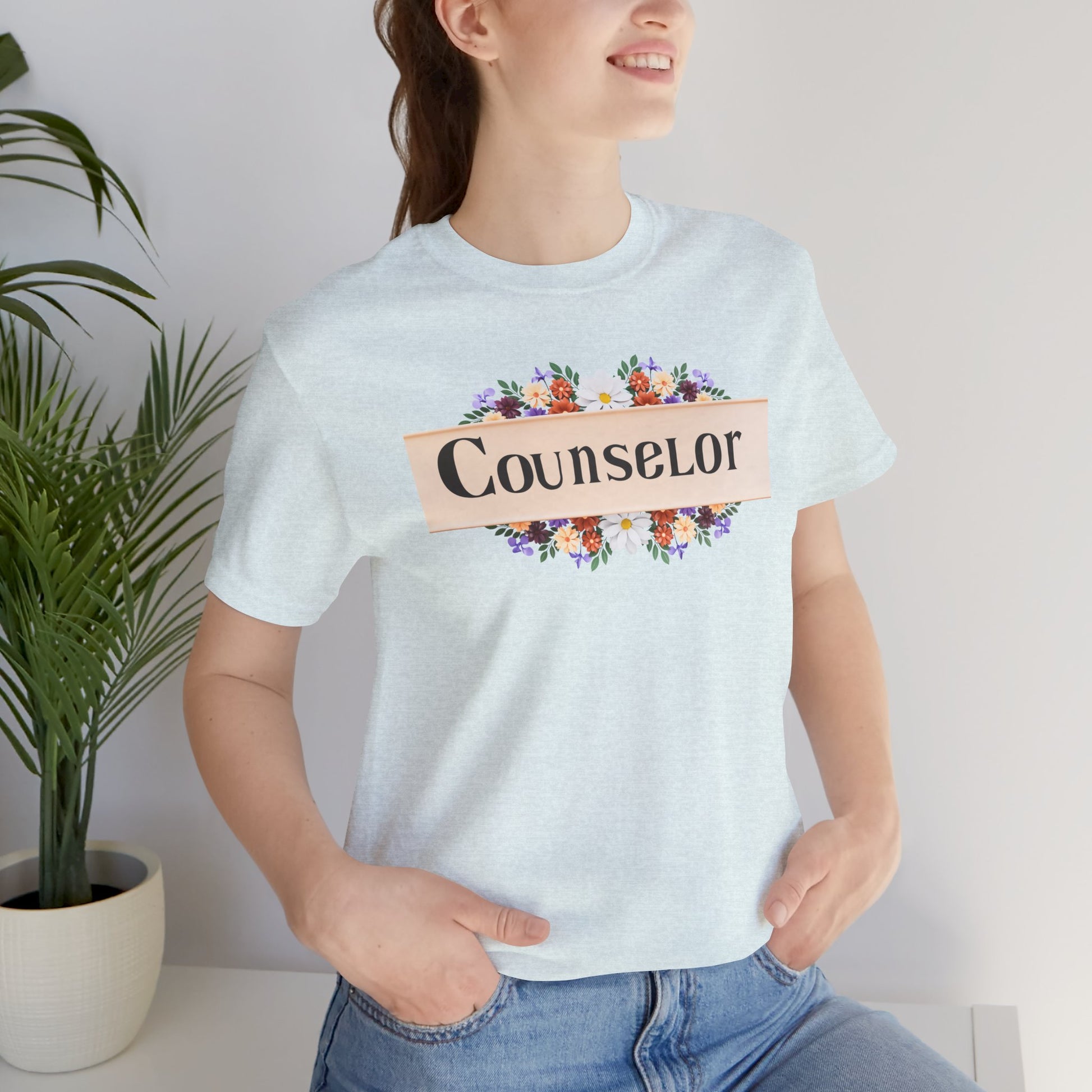 Counselor Floral Unisex Jersey Tee - Perfect Gift for Guidance Professionals - Mental Health Wear TN