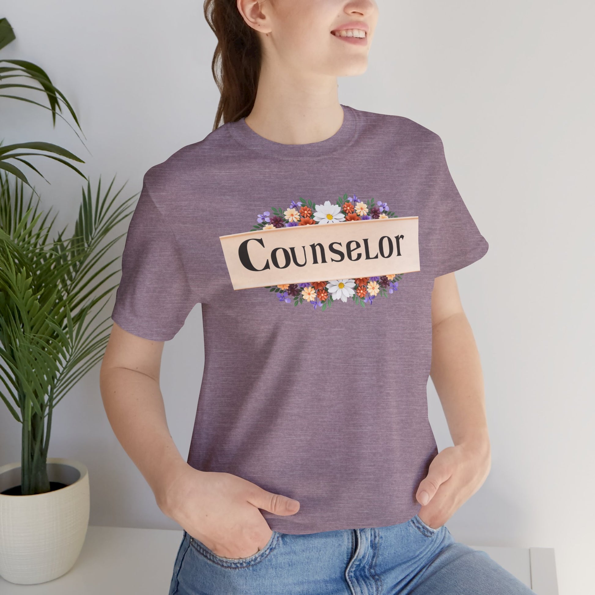 Counselor Floral Unisex Jersey Tee - Perfect Gift for Guidance Professionals - Mental Health Wear TN