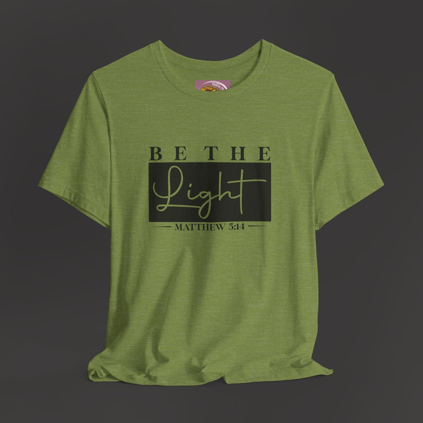 Bible Verse Mathew 3:14- Unisex Tee/Front View Mockup/Heather Green