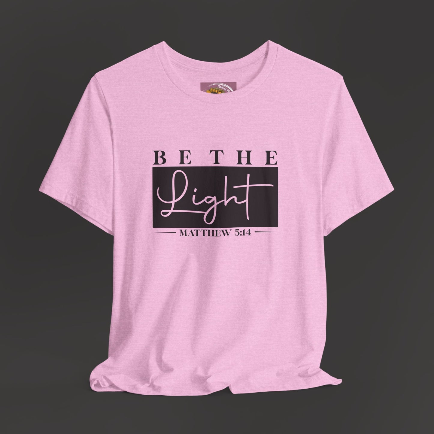 Bible Verse Mathew 3:14- Unisex Tee/Front View Mockup/Heather Bubble Gum