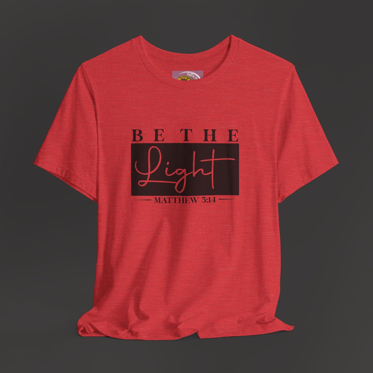 Bible Verse Mathew 3:14- Unisex Tee/Front View Mockup/Heather Red