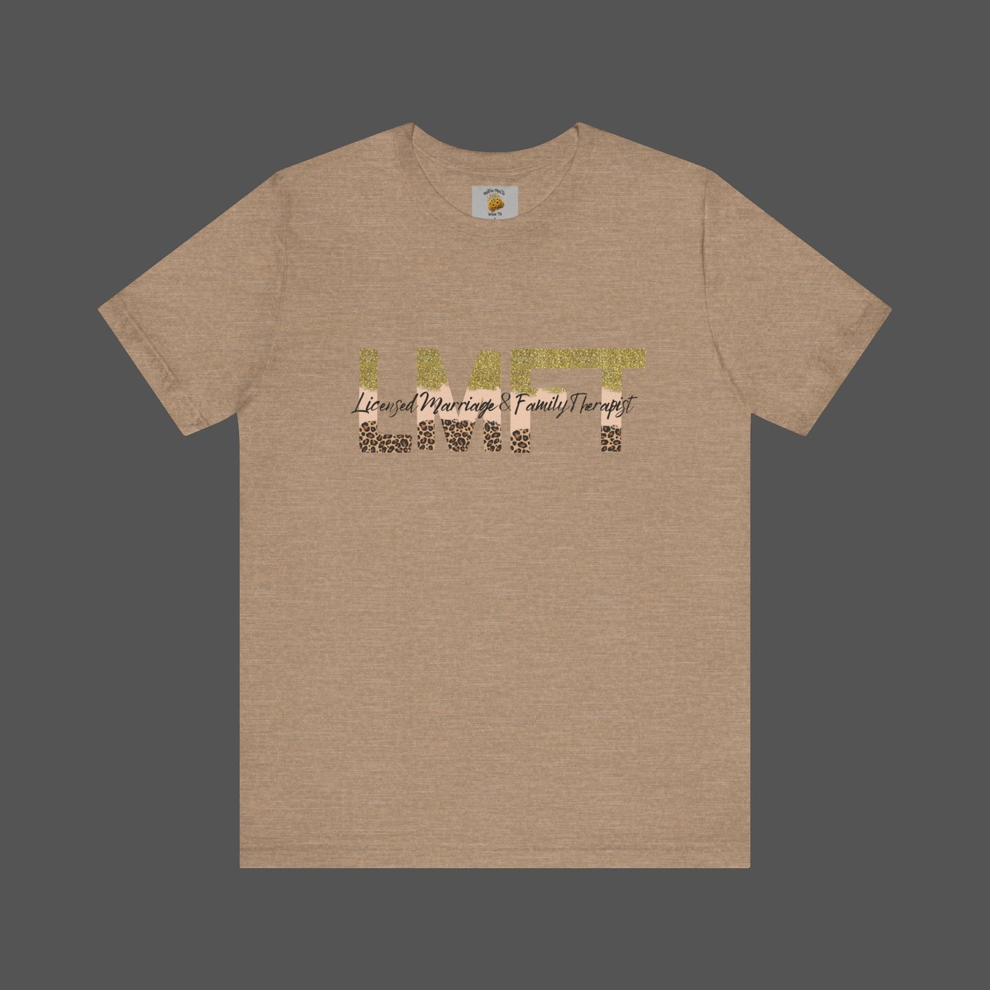 Cheeta Print/ Gold Glitter Lettered-Licensed Marriage & Family Therapist Unisex Short Sleeve Tee - Mental Health Wear TN