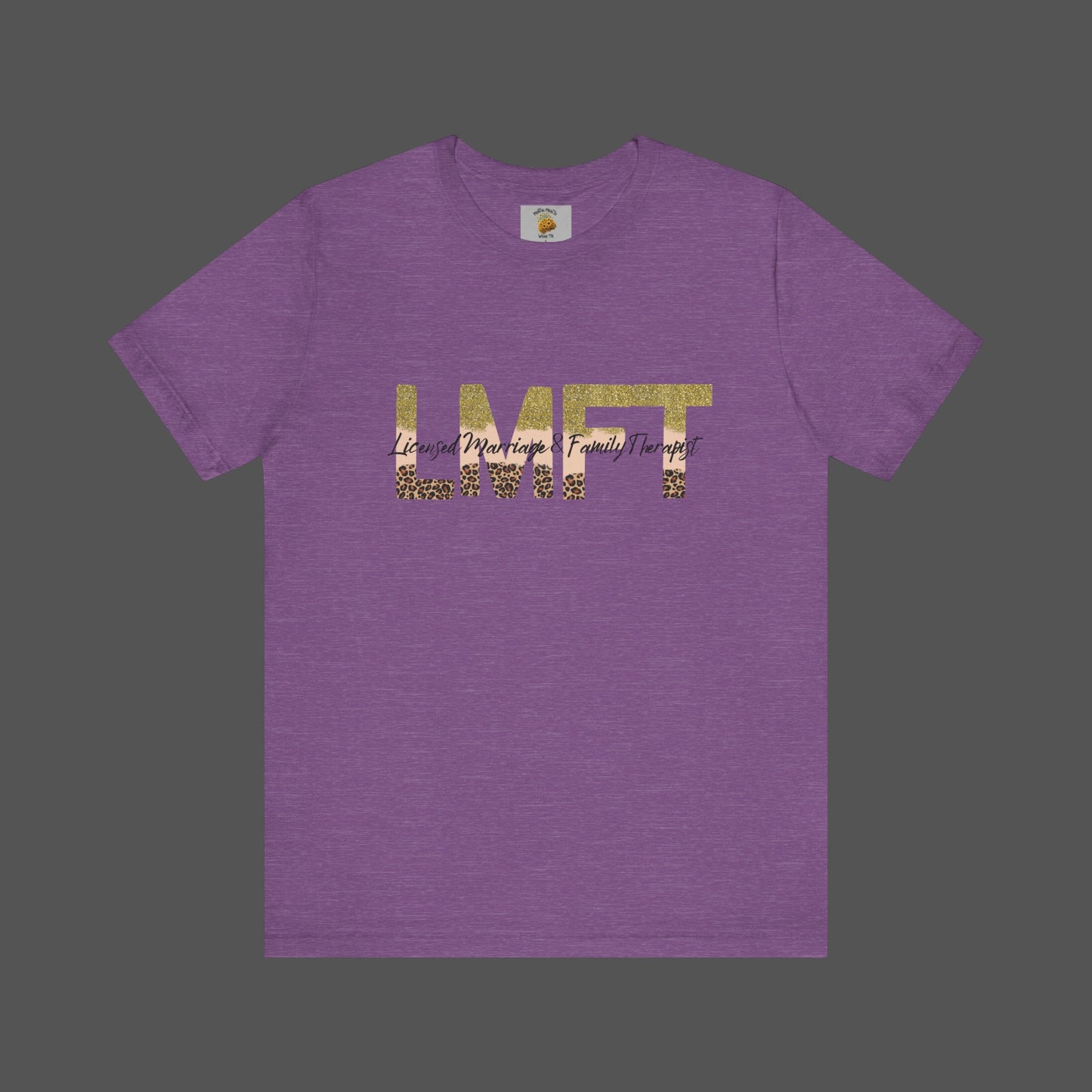 Cheeta Print/ Gold Glitter Lettered-Licensed Marriage & Family Therapist Unisex Short Sleeve Tee - Mental Health Wear TN