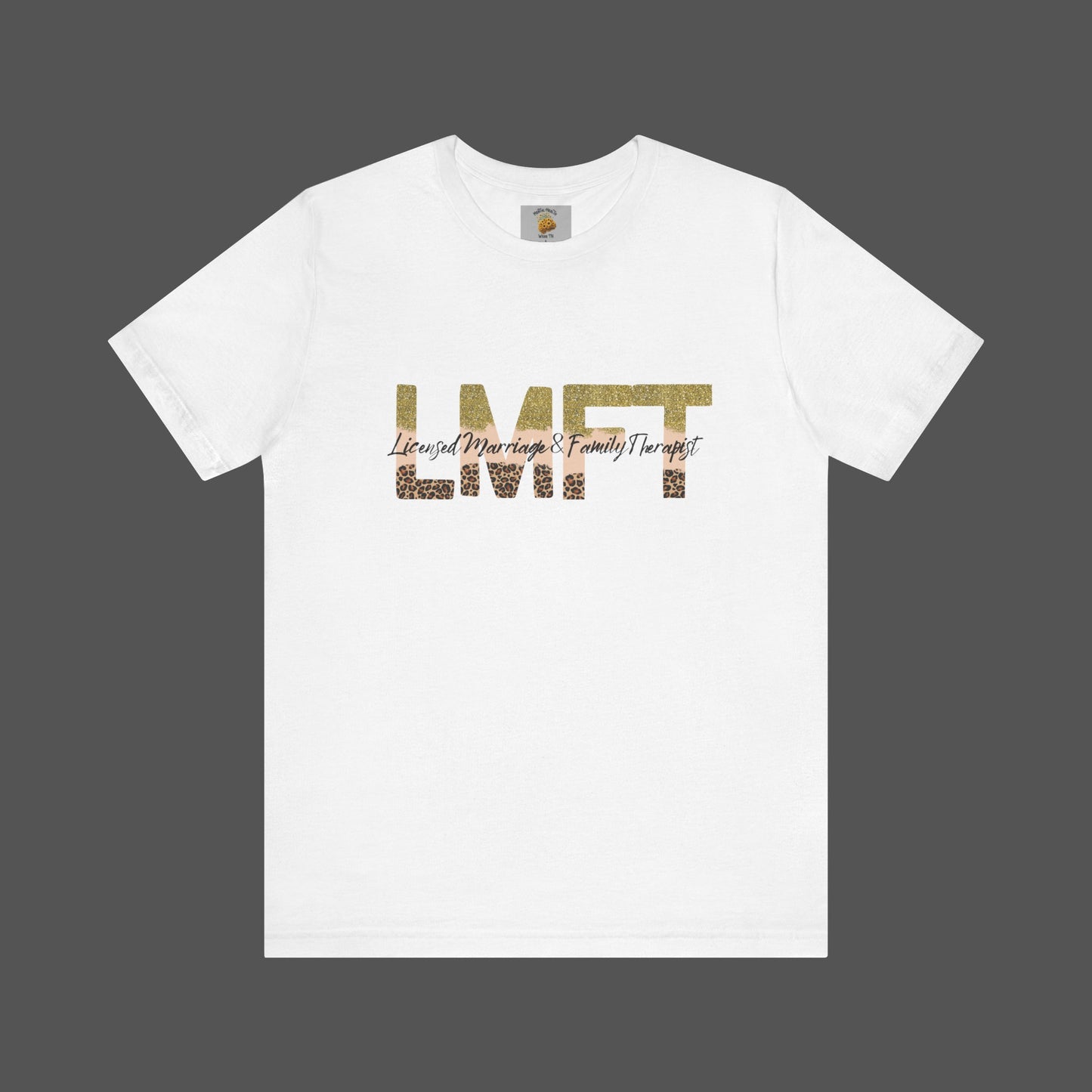 Cheeta Print/ Gold Glitter Lettered-Licensed Marriage & Family Therapist Unisex Short Sleeve Tee - Mental Health Wear TN