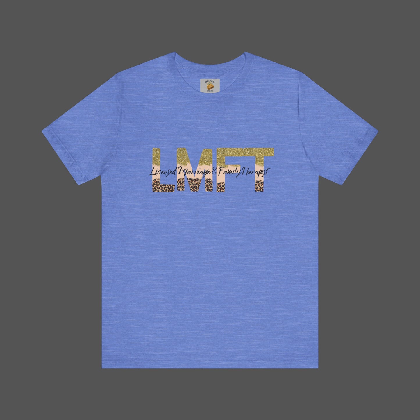Cheeta Print/ Gold Glitter Lettered-Licensed Marriage & Family Therapist Unisex Short Sleeve Tee - Mental Health Wear TN