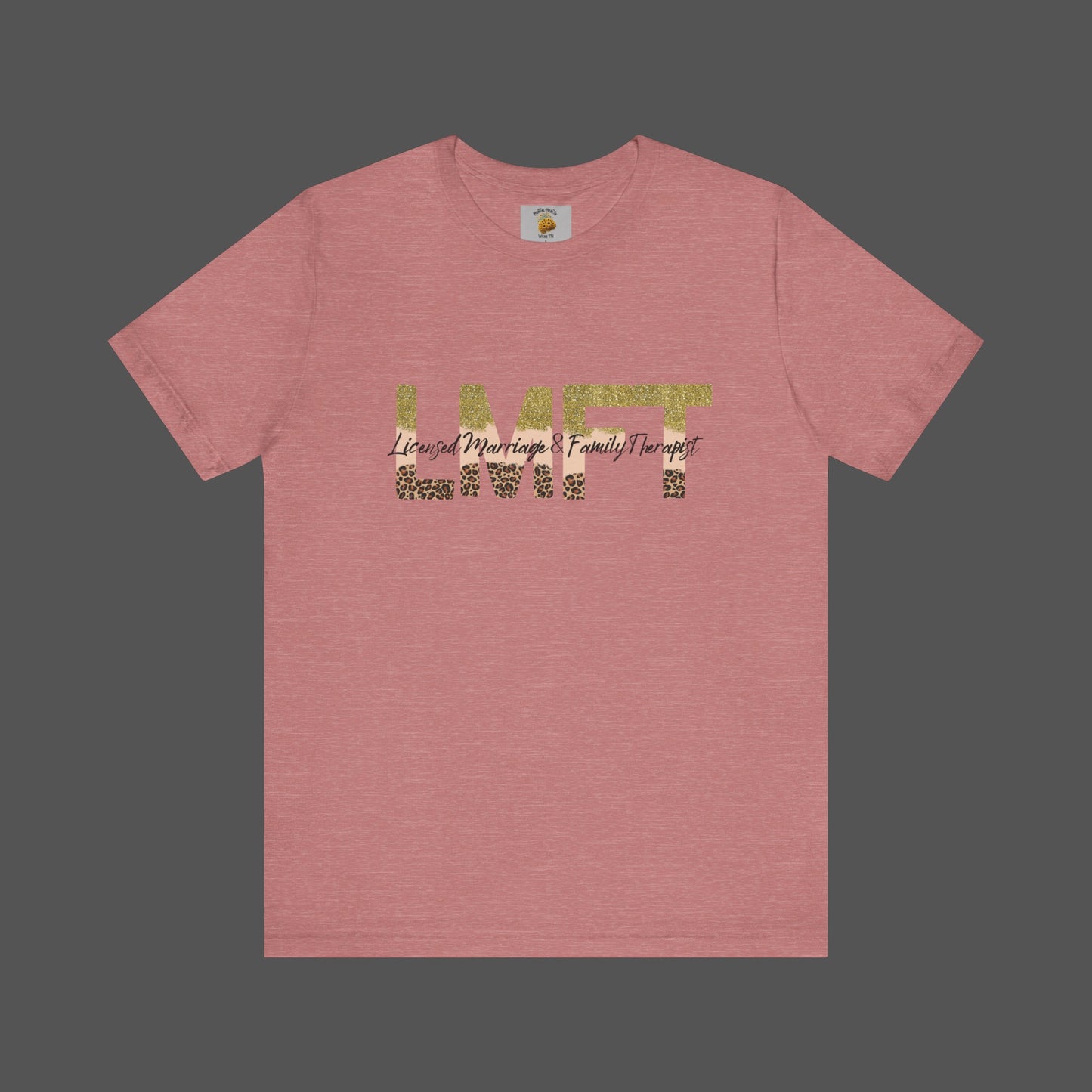 Cheeta Print/ Gold Glitter Lettered-Licensed Marriage & Family Therapist Unisex Short Sleeve Tee - Mental Health Wear TN