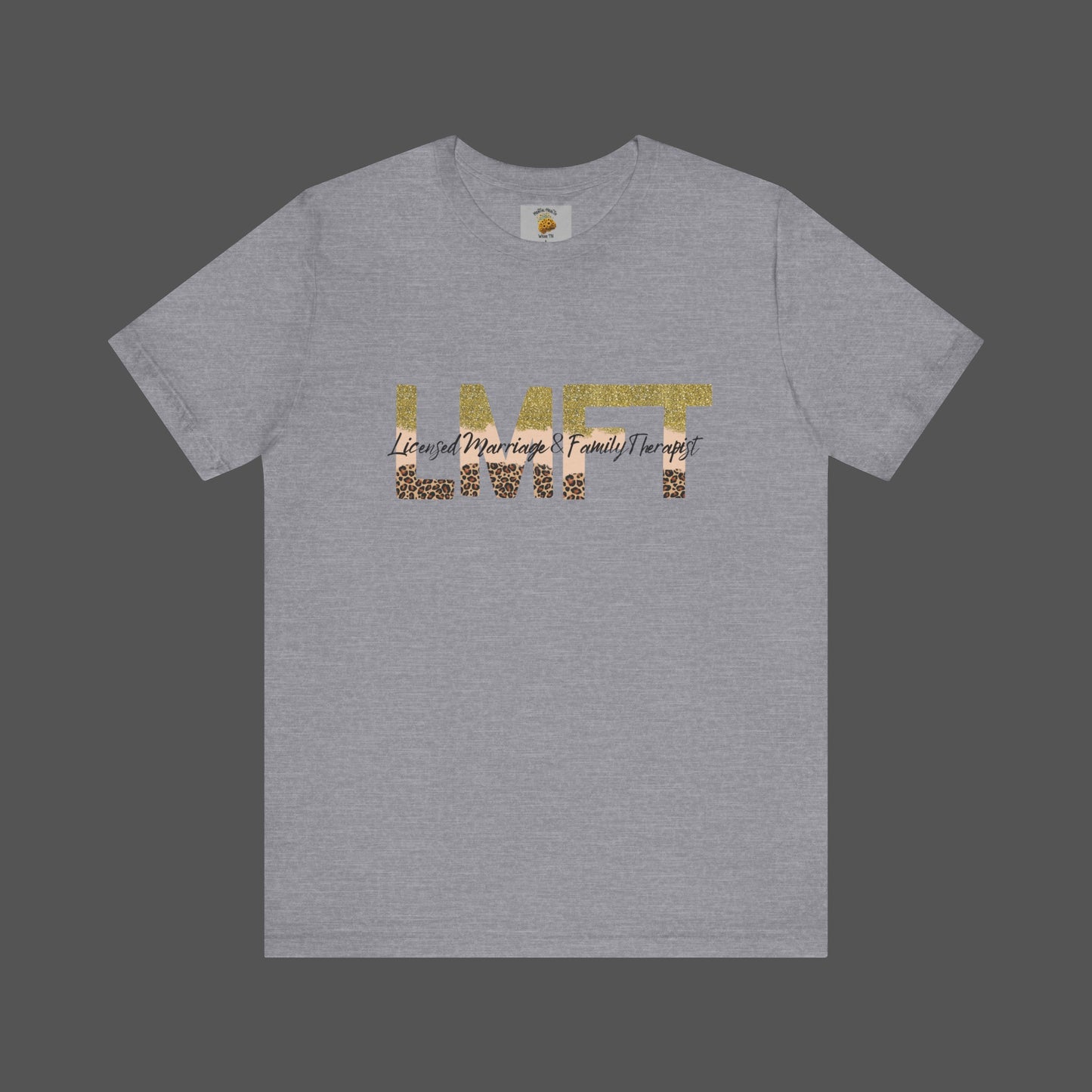 Cheeta Print/ Gold Glitter Lettered-Licensed Marriage & Family Therapist Unisex Short Sleeve Tee - Mental Health Wear TN