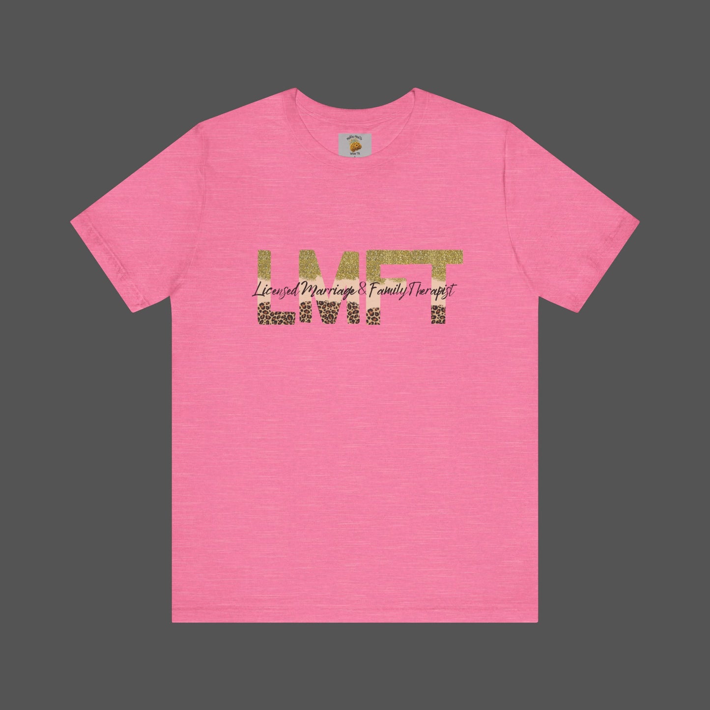 Cheeta Print/ Gold Glitter Lettered-Licensed Marriage & Family Therapist Unisex Short Sleeve Tee - Mental Health Wear TN