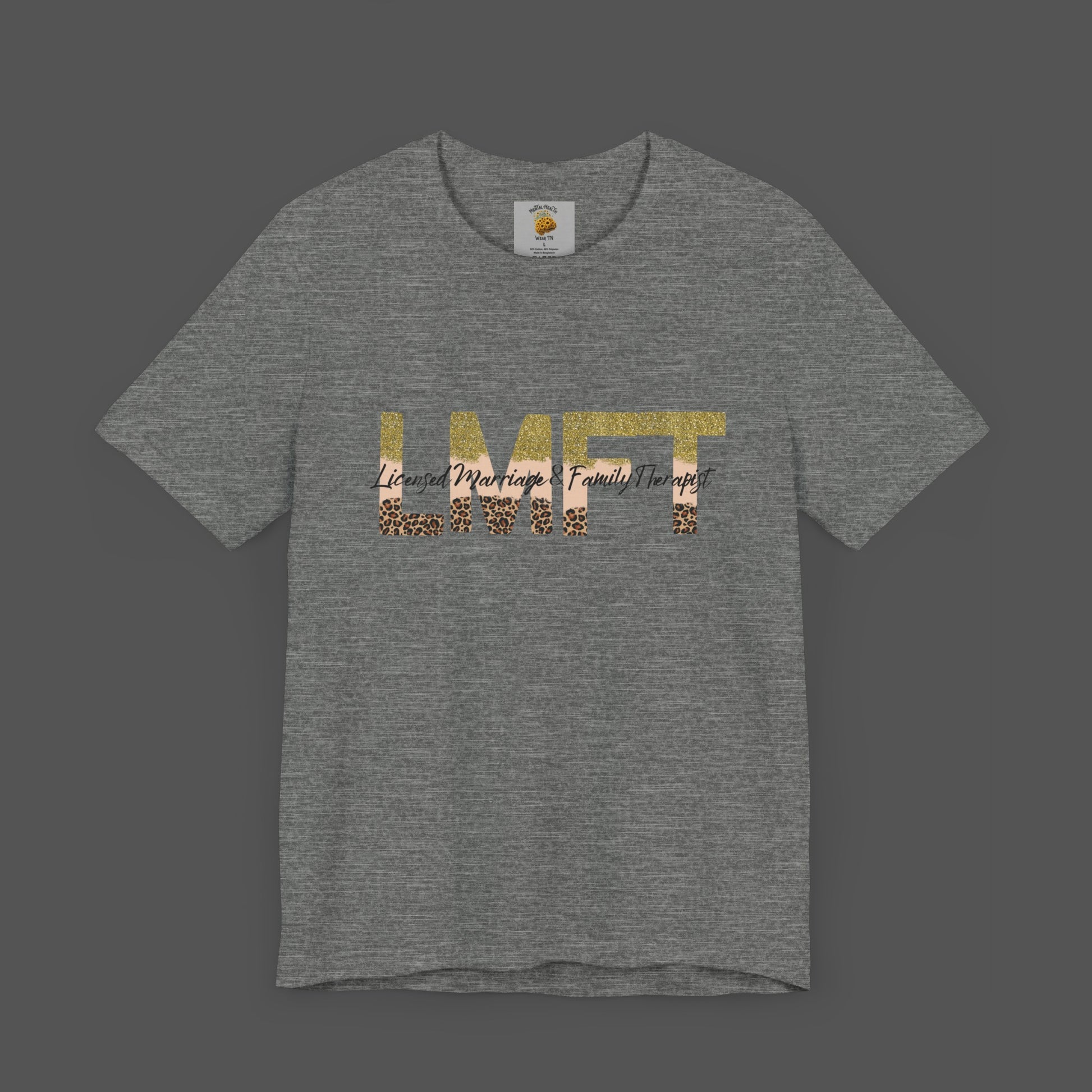 Cheeta Print/ Gold Glitter Lettered-Licensed Marriage & Family Therapist Unisex Short Sleeve Tee - Mental Health Wear TN
