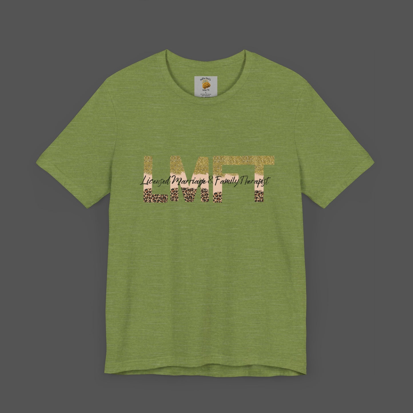 Cheeta Print/ Gold Glitter Lettered-Licensed Marriage & Family Therapist Unisex Short Sleeve Tee - Mental Health Wear TN