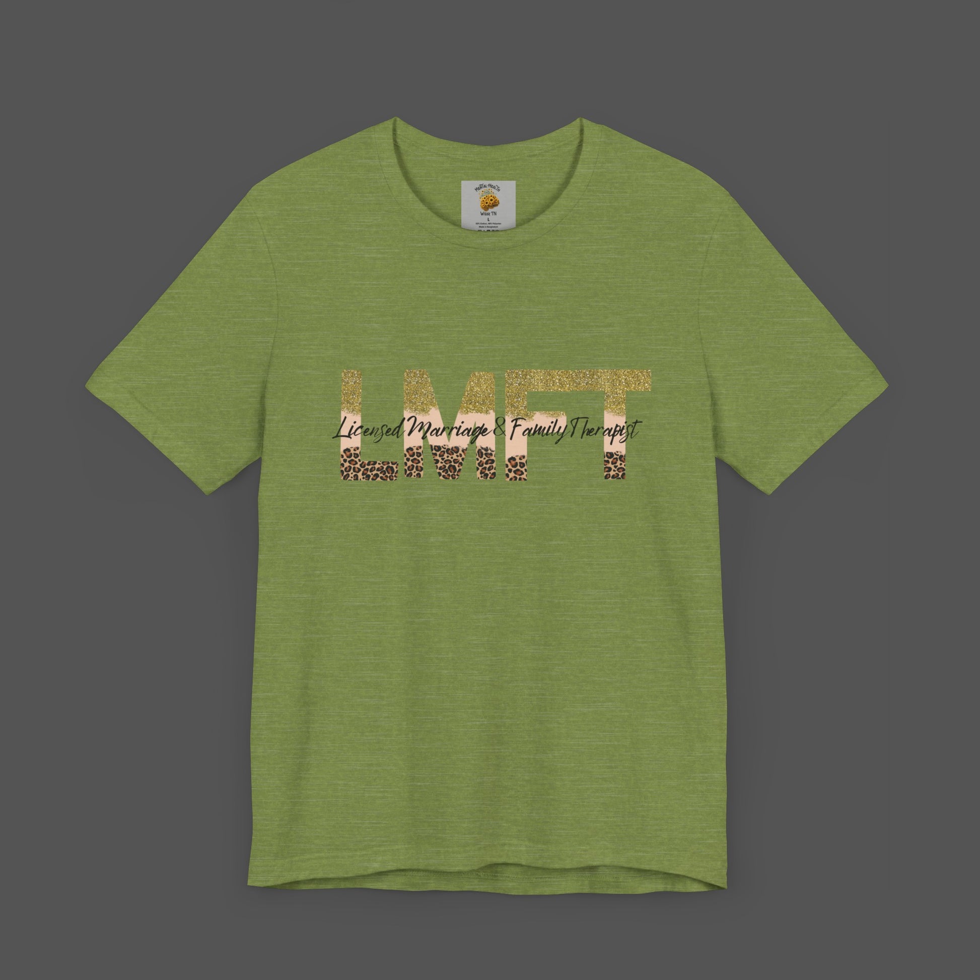 Cheeta Print/ Gold Glitter Lettered-Licensed Marriage & Family Therapist Unisex Short Sleeve Tee - Mental Health Wear TN