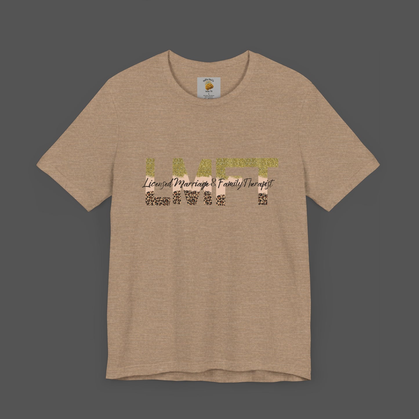 Cheeta Print/ Gold Glitter Lettered-Licensed Marriage & Family Therapist Unisex Short Sleeve Tee - Mental Health Wear TN