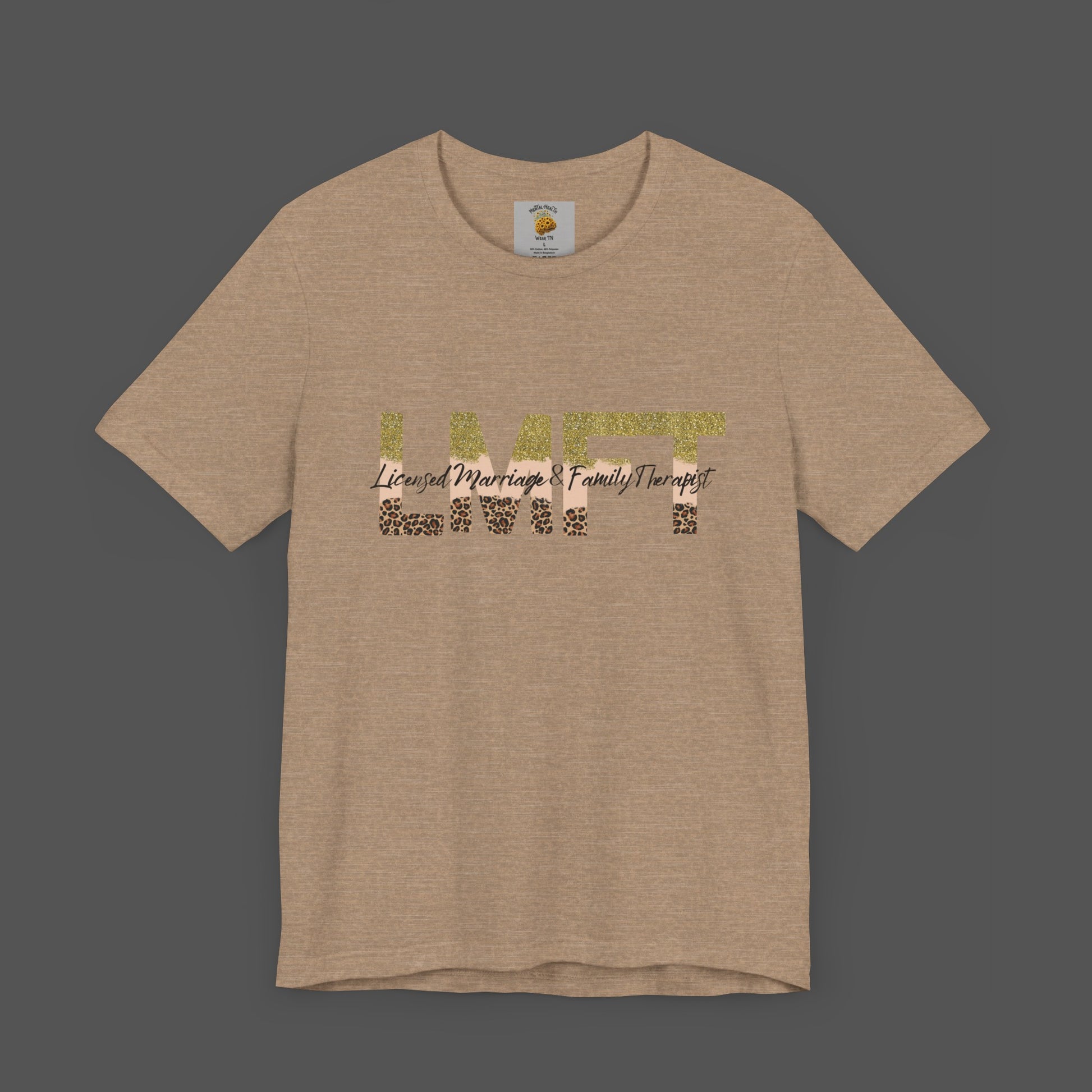 Cheeta Print/ Gold Glitter Lettered-Licensed Marriage & Family Therapist Unisex Short Sleeve Tee - Mental Health Wear TN