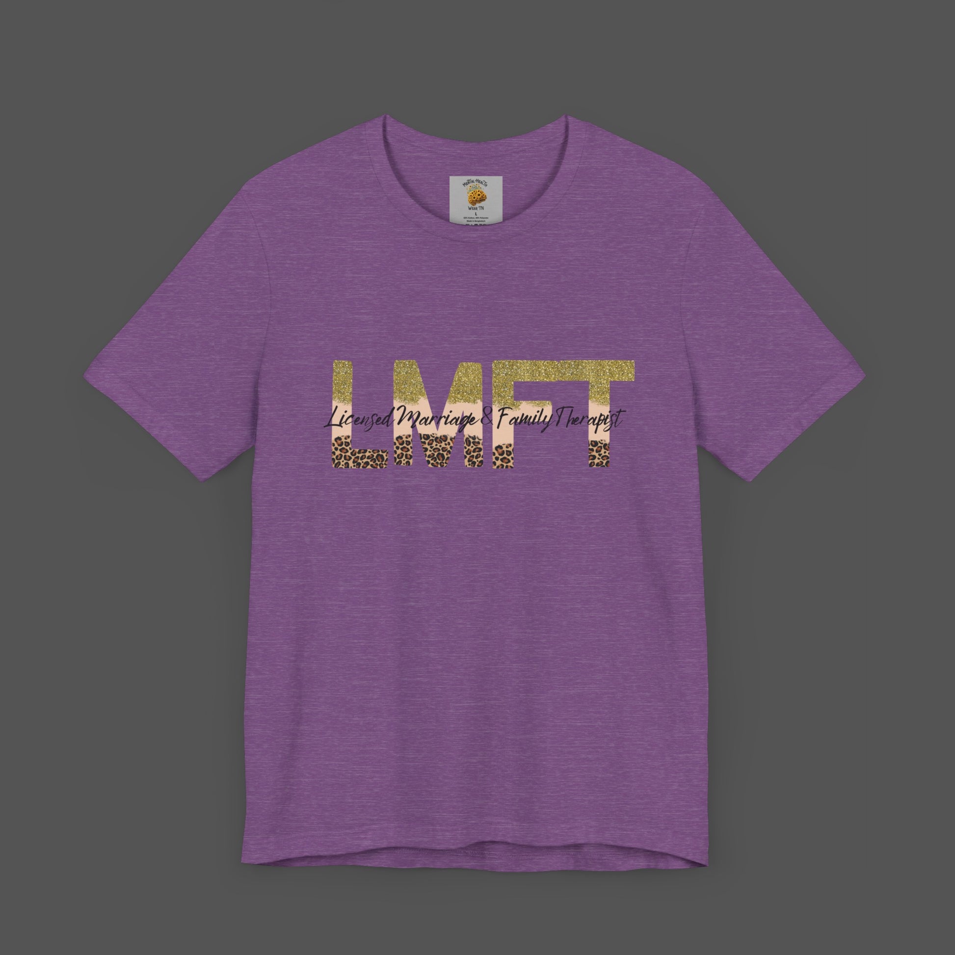 Cheeta Print/ Gold Glitter Lettered-Licensed Marriage & Family Therapist Unisex Short Sleeve Tee - Mental Health Wear TN