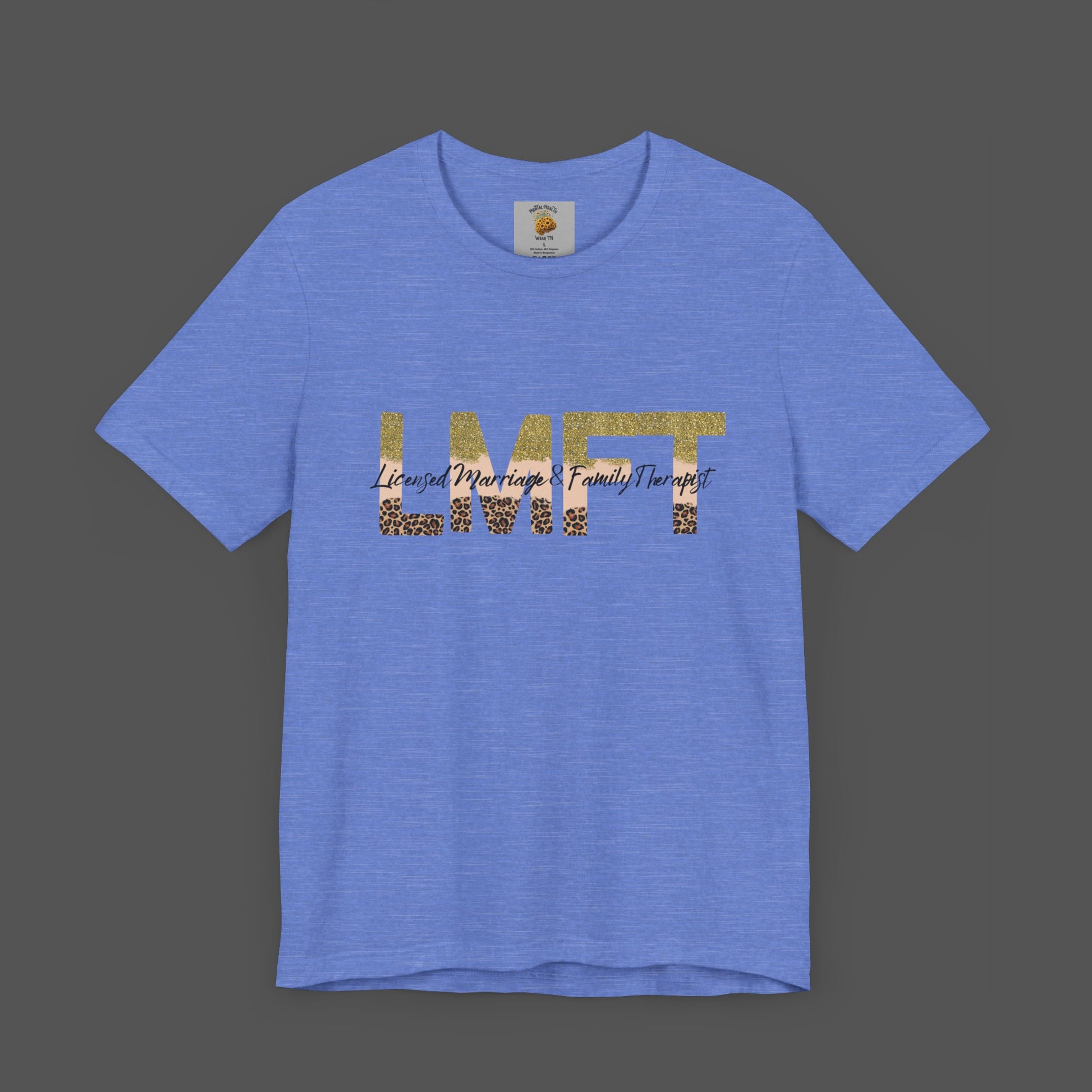 Cheeta Print/ Gold Glitter Lettered-Licensed Marriage & Family Therapist Unisex Short Sleeve Tee - Mental Health Wear TN