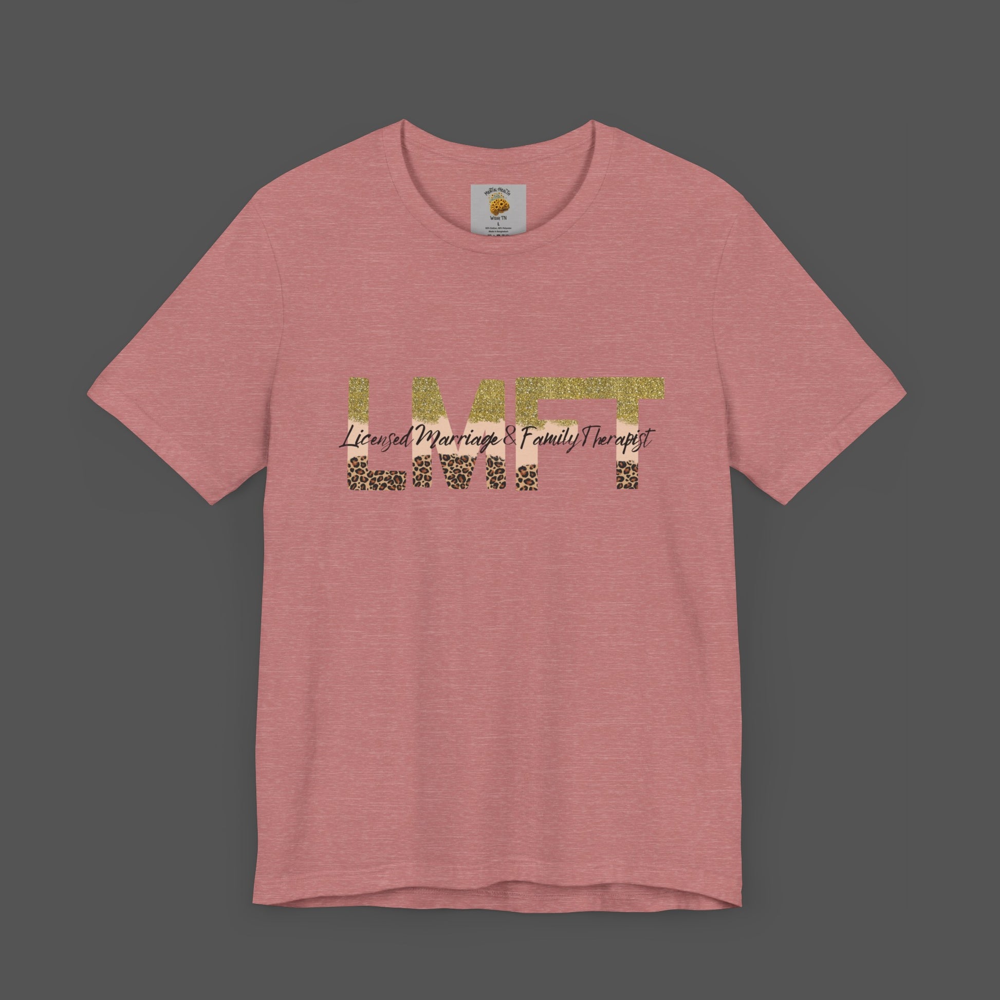 Cheeta Print/ Gold Glitter Lettered-Licensed Marriage & Family Therapist Unisex Short Sleeve Tee - Mental Health Wear TN